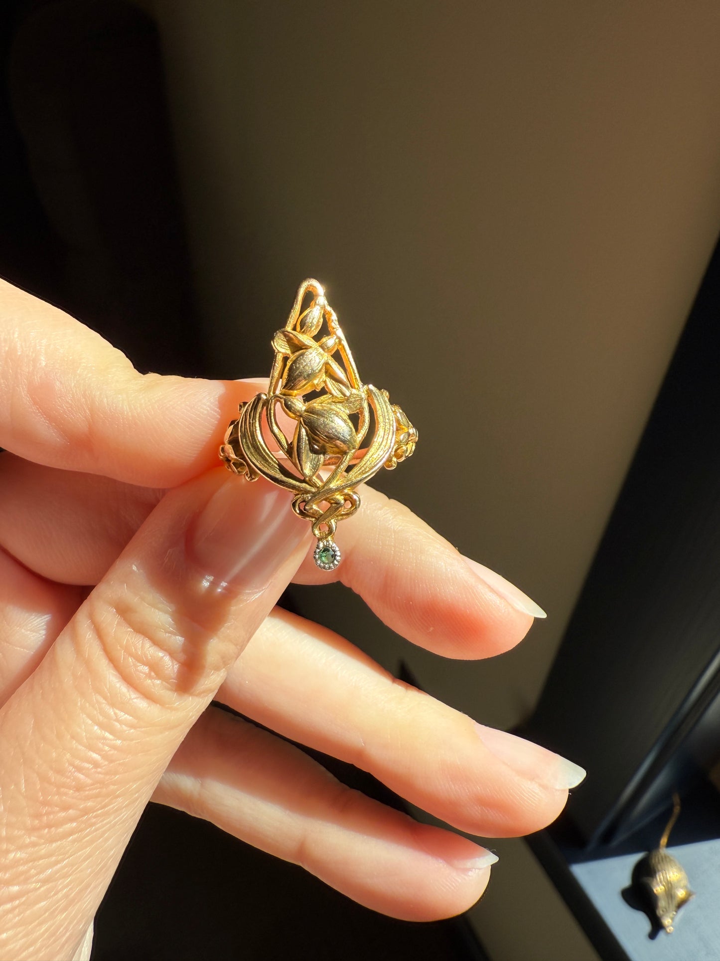 Delicious Floral French Art NOUVEAU Antique Belle Epoque Rose SWIRL Whiplash 18k Gold Ring Large 1.1"