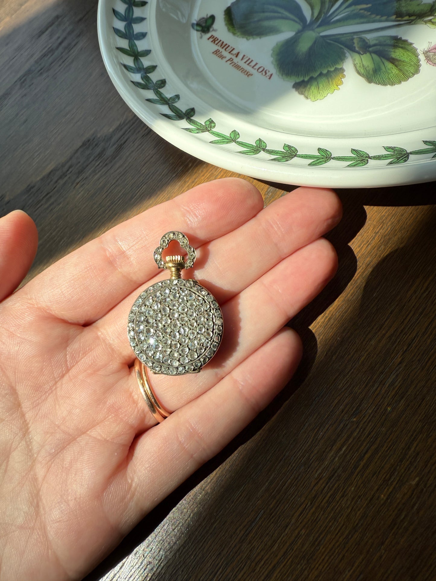 ENTIRELY DIAMOND Encrusted French VICTORIAN Era Chunky Rose Cut Diamond Antique 18k Gold Silver Pocket Watch Case Pendant Locket Rare Gift