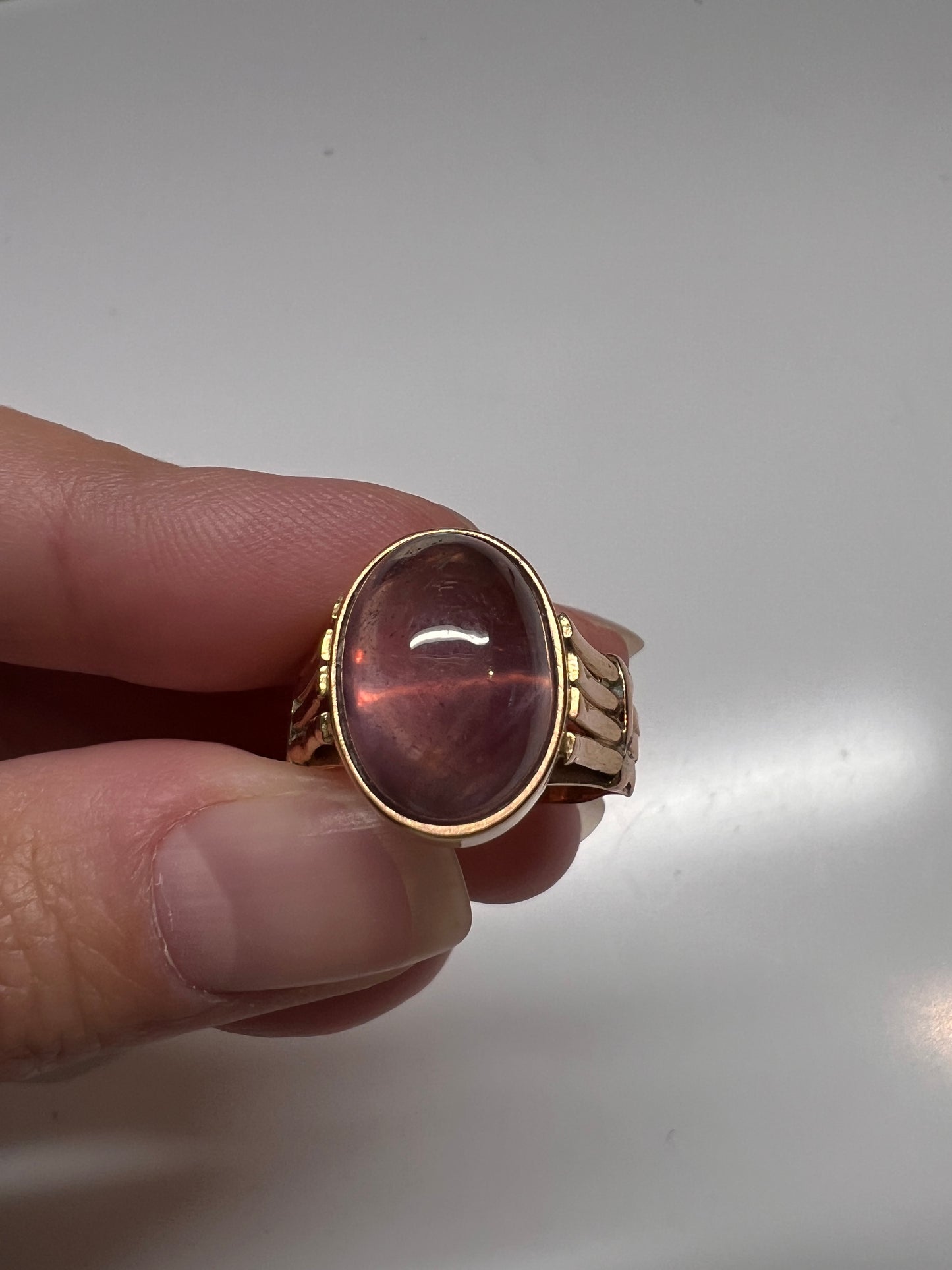 Glowing Natural CHRYSOBERYL Dusty Rose PINK Iridescent French Antique Ring 18k Rose Gold