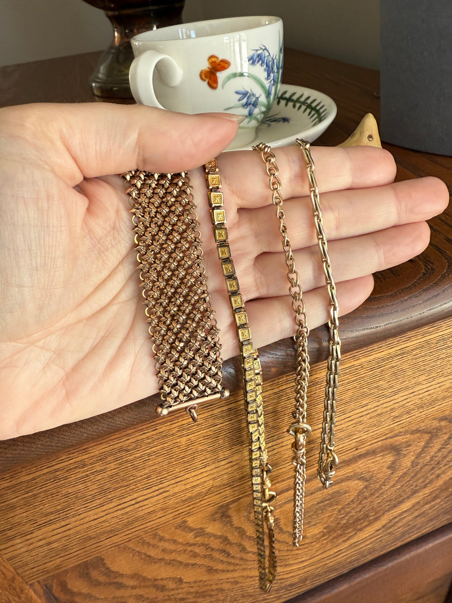 Antique Gold Filled Victorian Mesh Extender Connector Starburst Reversible Chain Mail 3.5x1" Strap 8.8g Watch Fob Barbell