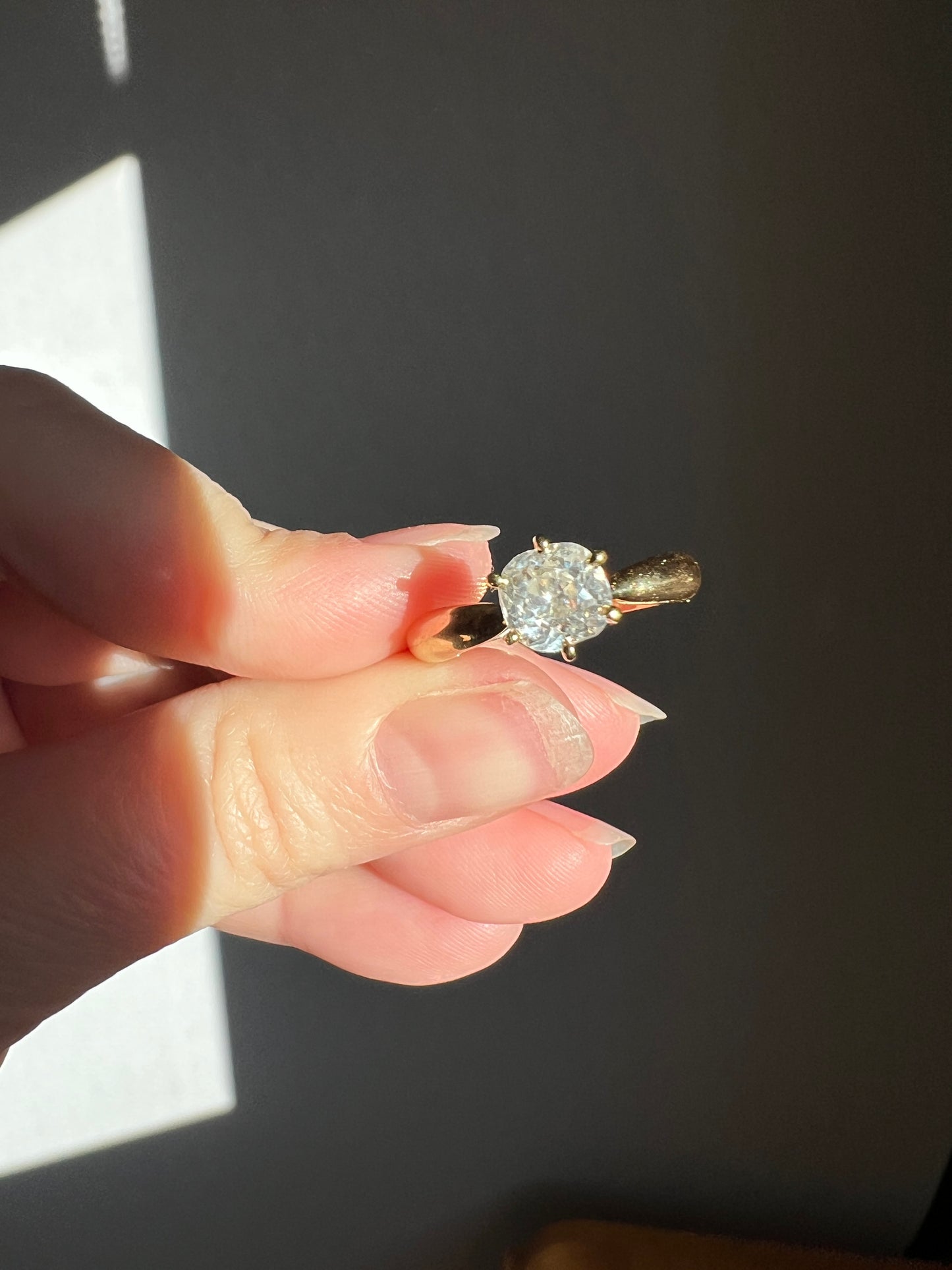 Antique 1.2 Carat Old Mine Cut DIAMOND Vintage Ring French 18k Gold Solitaire Engagement Stacker