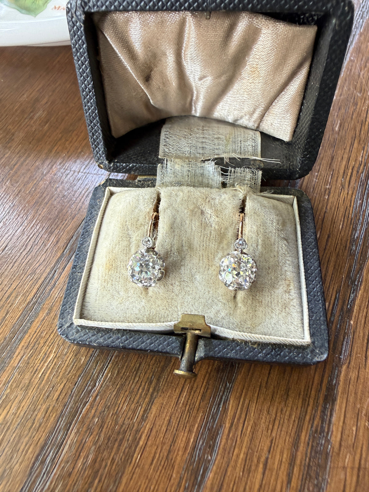 BOXED Original Antique 1.75 Carat Tdw Old Mine Cut Diamond Earrings 18k Gold Platinum French Victorian Dangle Dormeuse Gift Belle Epoque