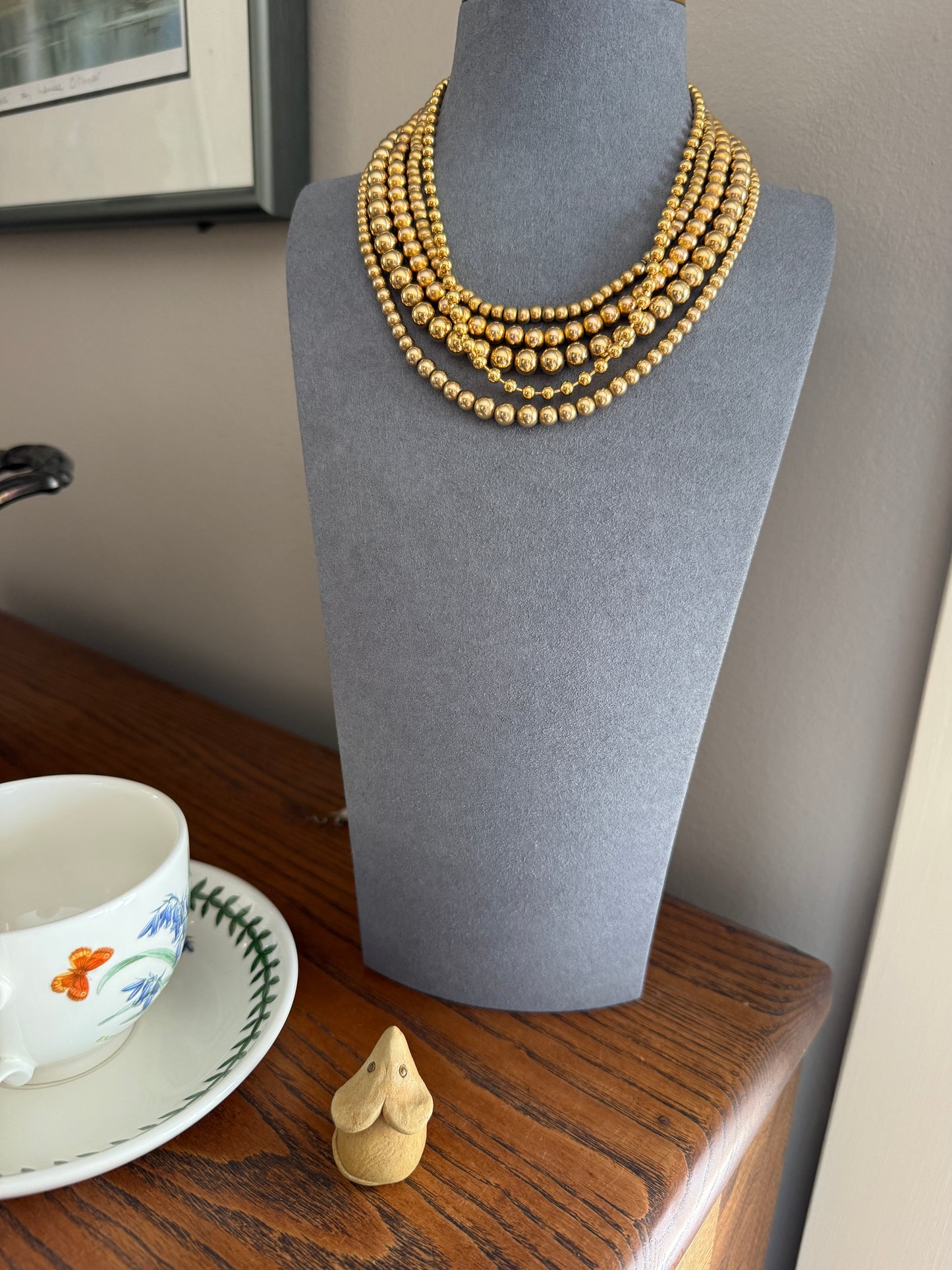 Antique Gold Filled Bead Necklace Chain #4 Graduating 16.75" 10.6g