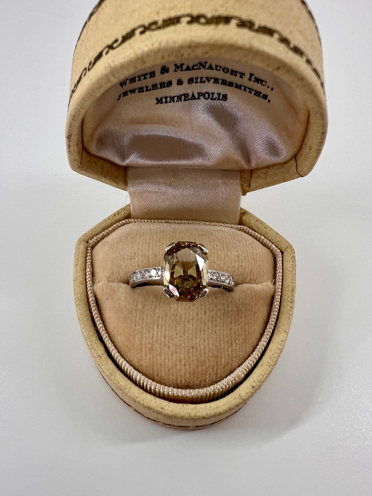 Fancy BROWN Yellow Eye Clean Elongated Octagon Brilliant Cut DIAMOND Ring 2.5 Carat Tdw Platinum Hidden Halo Engagement Solitaire