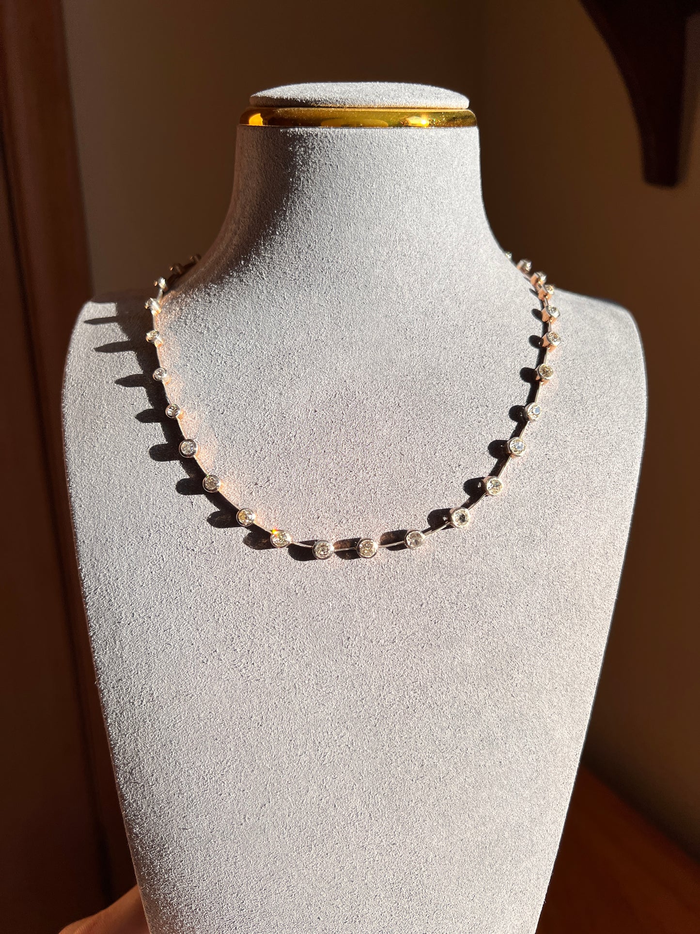 Antique 6.1 CARATS Old Mine Cut DIAMOND Riviera NECKLACE Boxed Choker Chain French 18k Gold