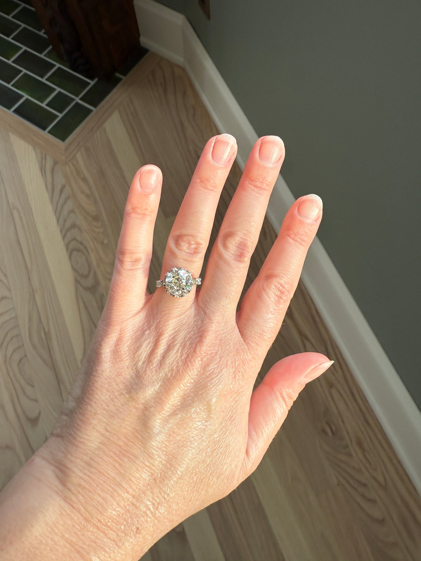 Special French Original Antique 4.07 CARAT Natural Old European Cut DIAMOND Eye Clean Solitaire Engagement Ring 18k Rosy Gold Platinum