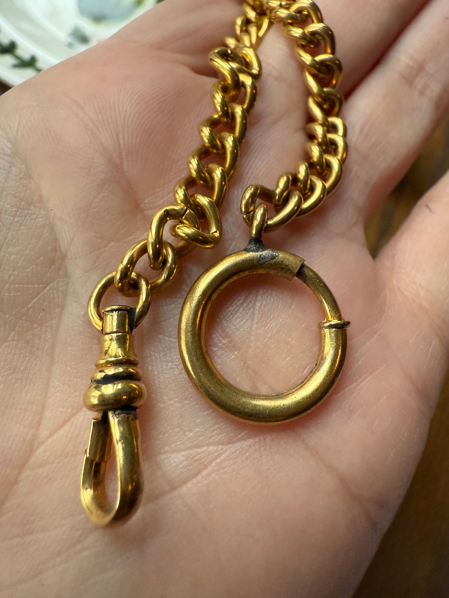Victorian to art Deco Gold Fill Watch Curb Chain Bracelet Extender Connector XL Spring Ring & Dog Clip Pendant Charm Holder