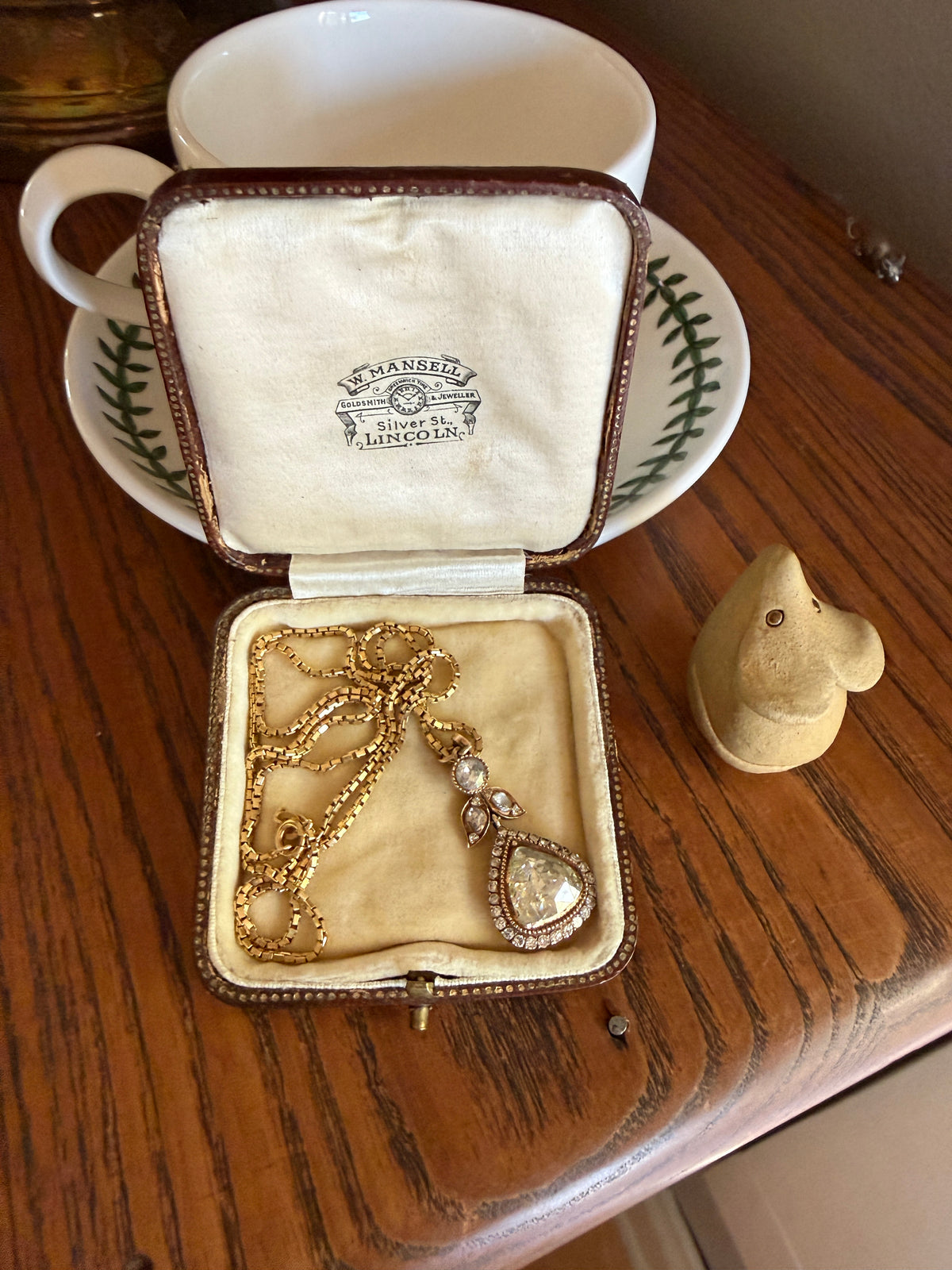 PEAR Triangular Antique XL Natural 3.5 Carats Old Dutch Rose Cut DIAMOND Pendant 14k Gold 5.4 Carats Face Up Retro Vintage 18k Venetian Chain