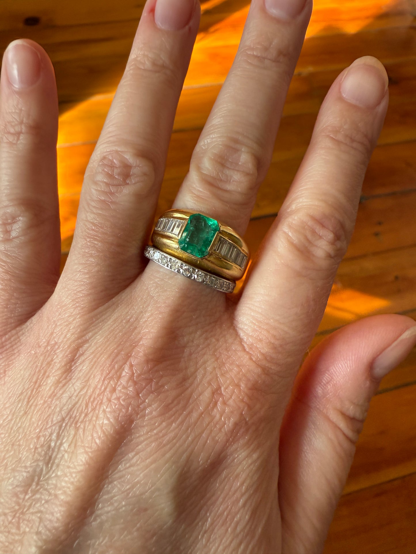 Chunky Green EMERALD Baguette Cut DIAMOND 6g 18k Gold Solid Vintage Gypsy Ring Domed Retro Wide Band Natural Geometric Stacker Man Unisex