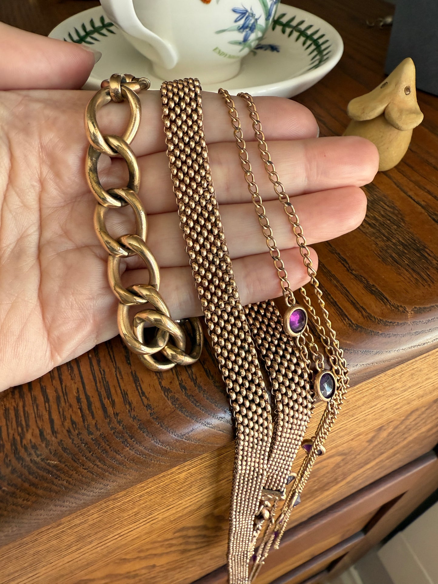 Antique Brassy Gold Filled XL Curb Link Chunky Bracelet 19.5g 7.25"