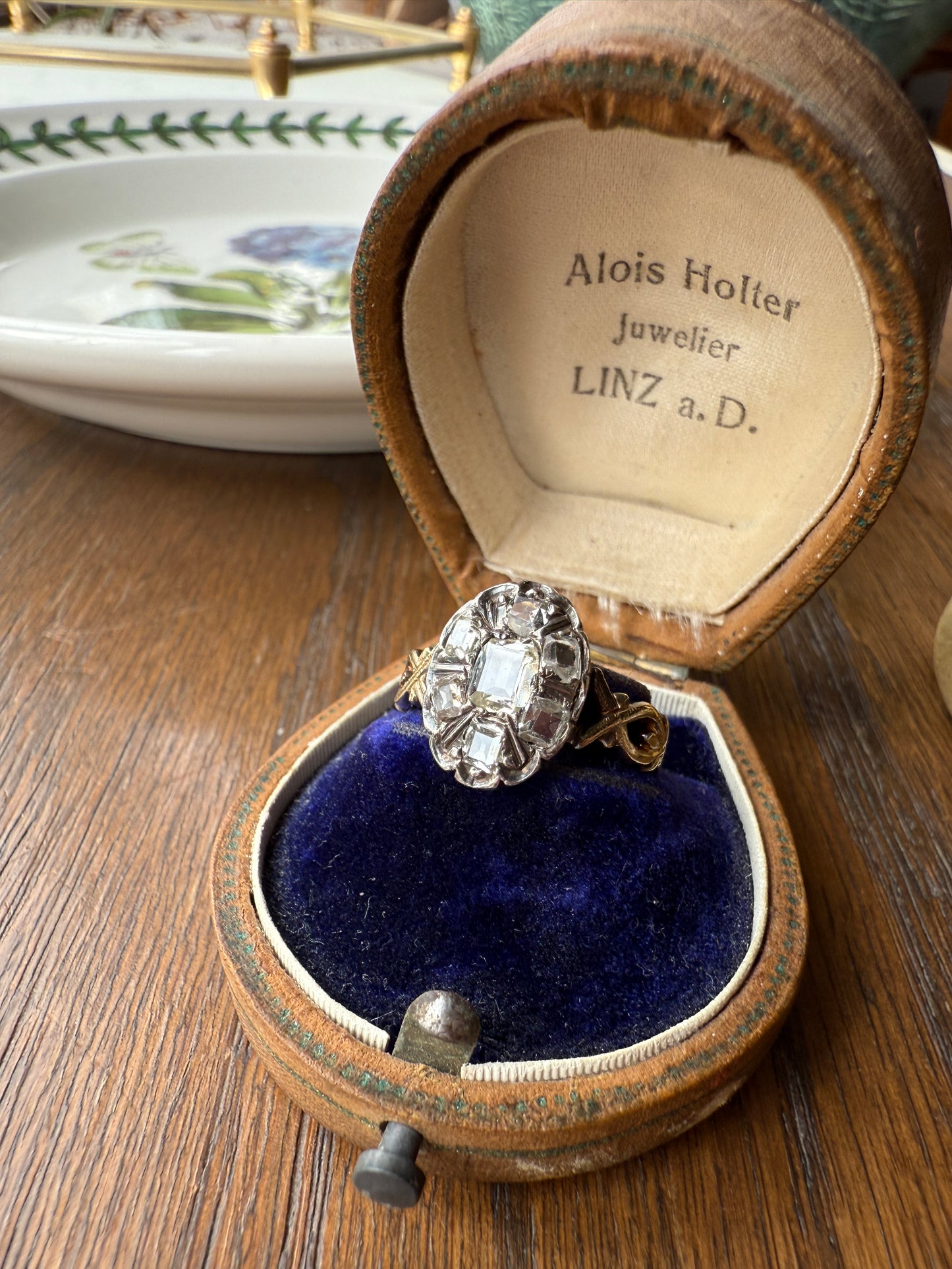 French Early Victorian Era Antique Open Back Table Cut DIAMOND Oval Cluster Ring 18k Gold Scarce Romantic Gift 1800s Ornate Band Stacker