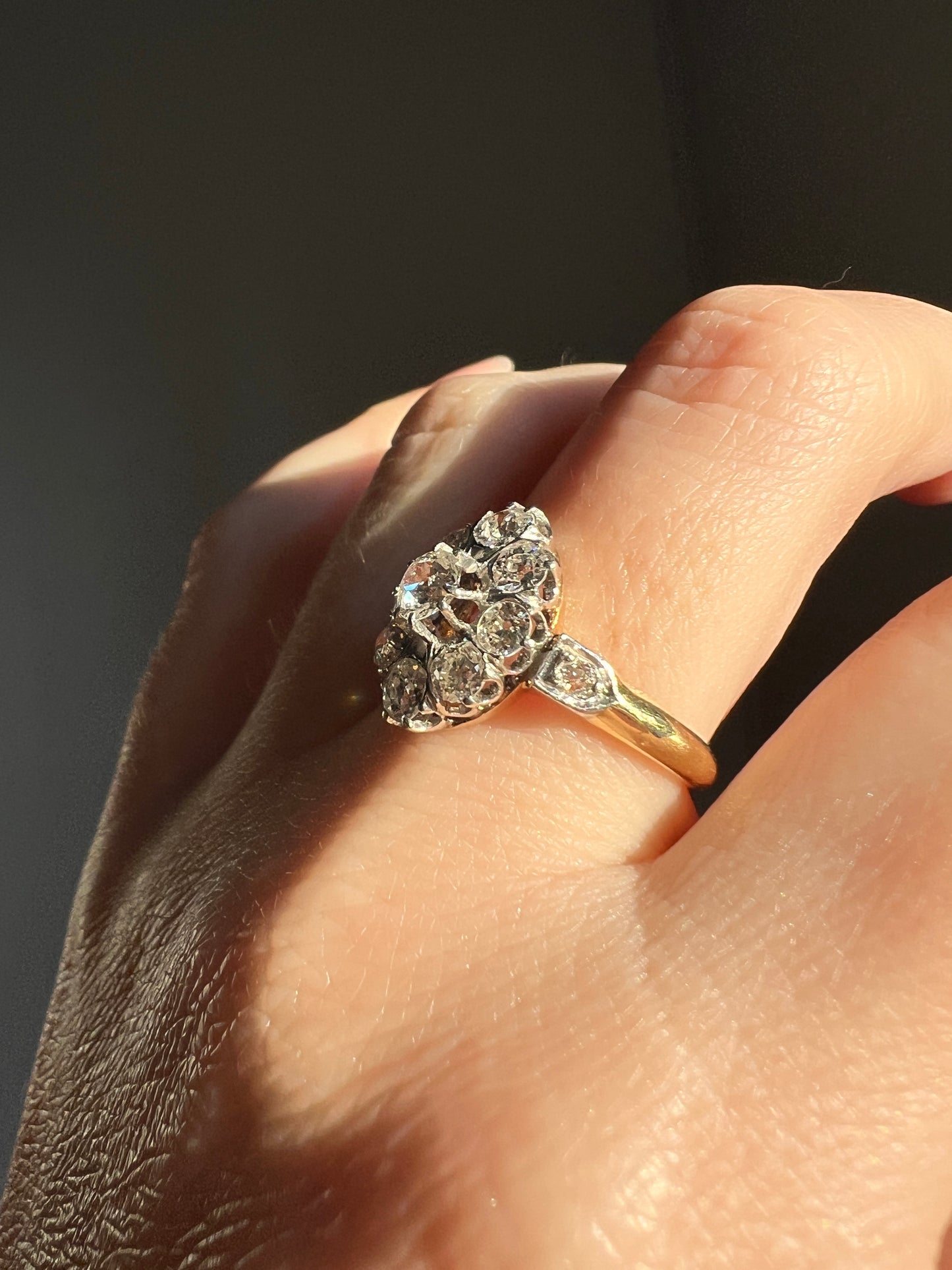 ANTIQUE 1.4 Carat 11 Old Mine Cut DIAMOND Daisy Cluster Ring 18k Gold & PLATiNUM Belle Epoque