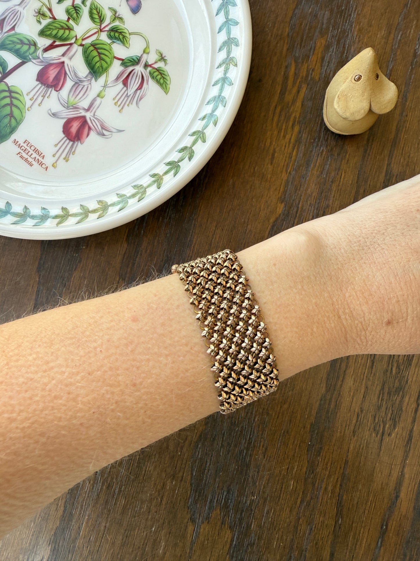 Antique Gold Filled Victorian Mesh Extender Connector Starburst Reversible Chain Mail 3.5x1" Strap 8.8g Watch Fob Barbell