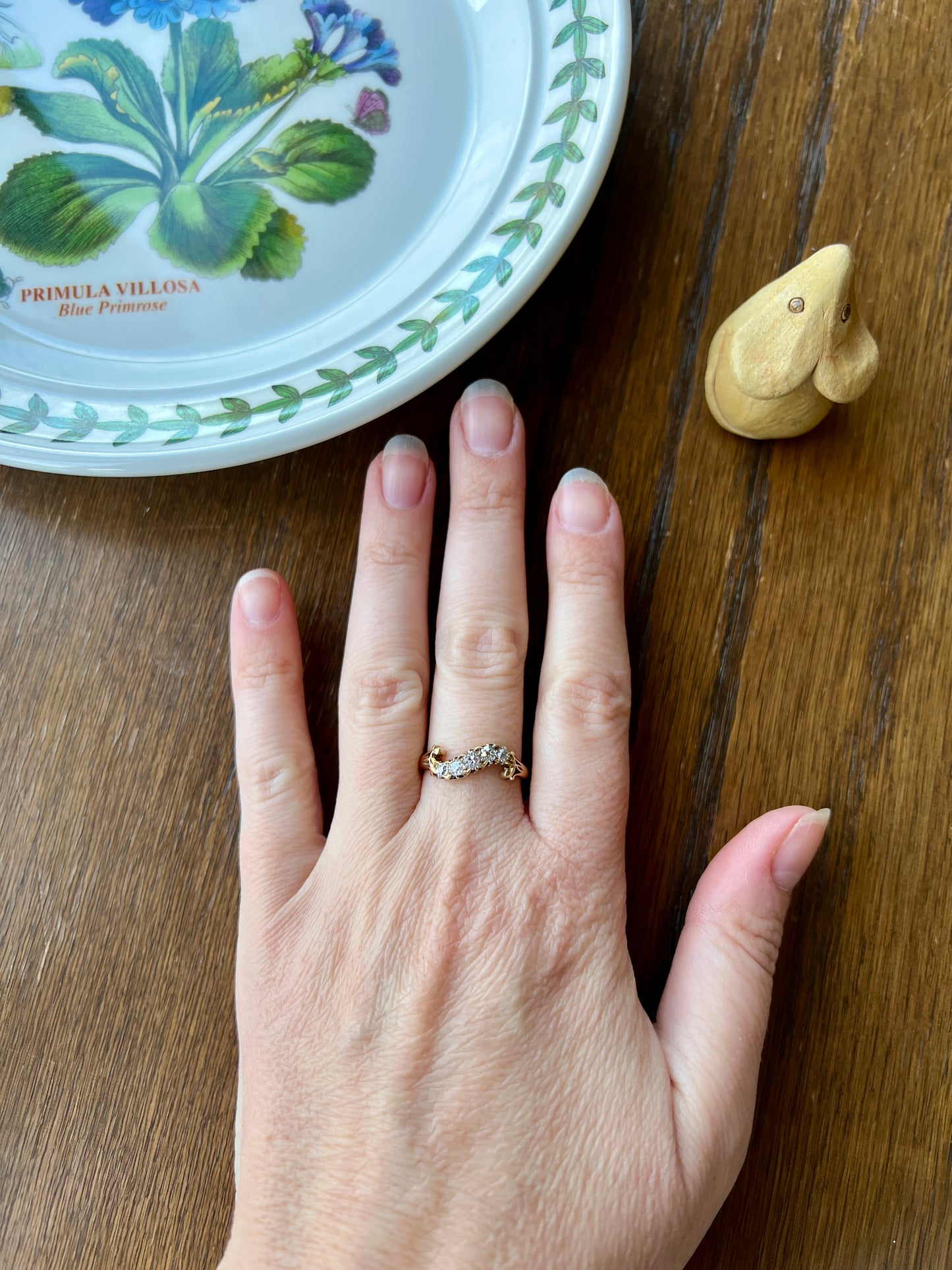 RESERVED - Final Payment - SWIRL Old Mine Cut DIAMOND Five Stone Band Crossover Ring Swirl Band 18k Gold Antique Bypass Ornate Stacker Victorian