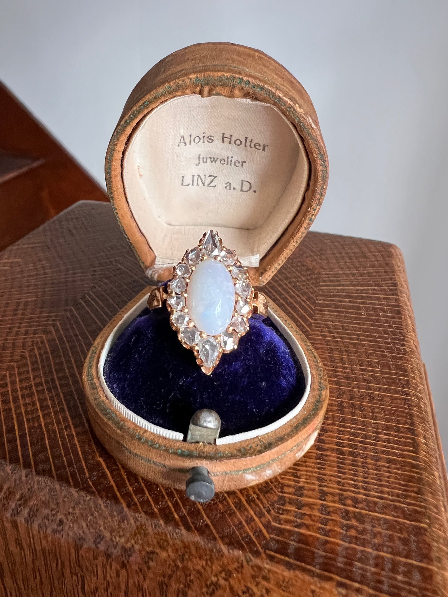 PEAR 1 Carat Rose Cut Diamond Halo Large OPAL French Antique Belle Epoque Ring 18k Gold Gift Belle Epoque