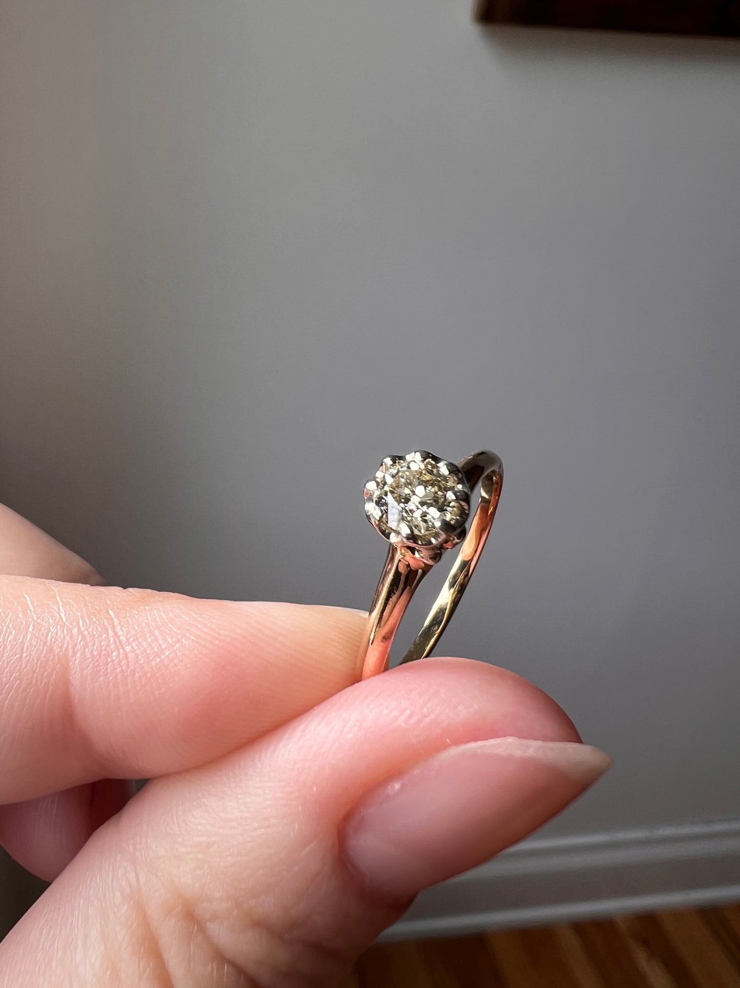 ANTIQUE .4 Carat Pale Yellow Old MiNE Cut DIAMOND Ring 14k Gold Solitaire Engagement Minimalist Stacker