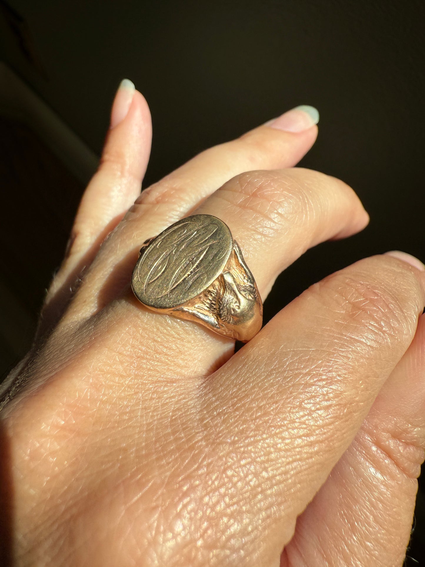 FOX or WOLF Figural Signet 8.5g 10k Rose Gold Antique Animal Ring Chunky Band Sturdy Heavy Unisex