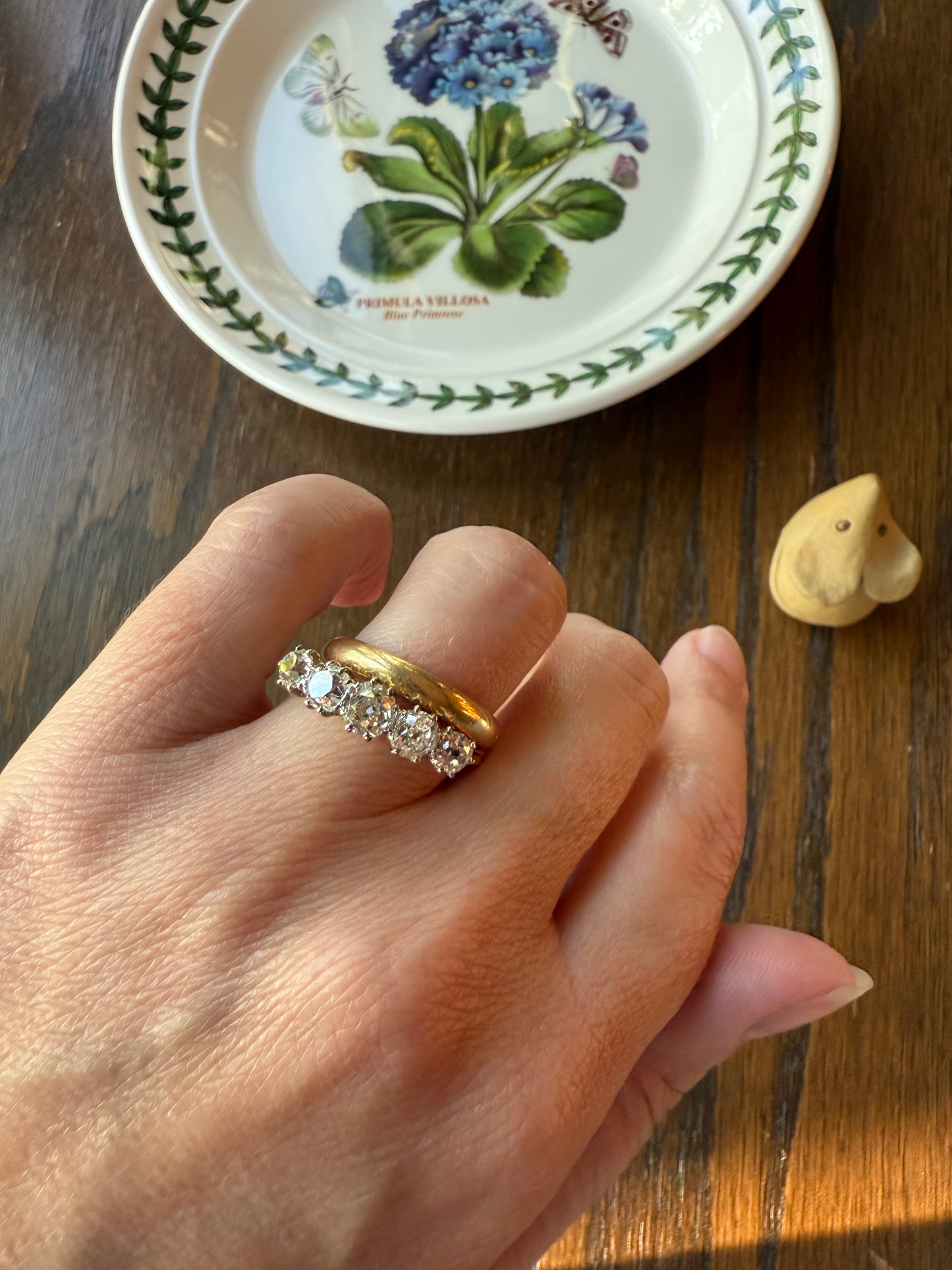 Five Stone Victorian Antique 1.75 CARAT Old Mine Cut DIAMOND Tall Stacker Ring 18k Gold Skinny Band Wedding Anniversary