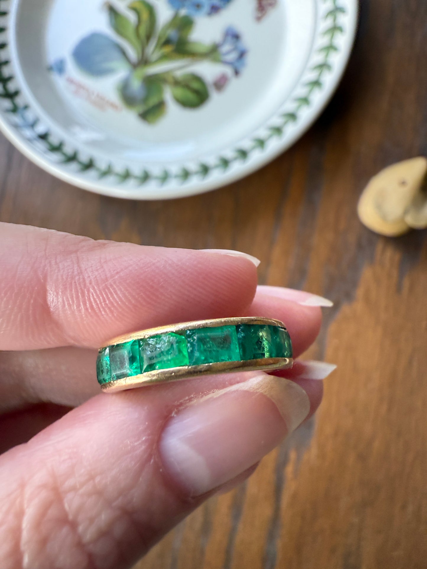Vintage 5mm Channel Set 14 EMERALD Full ETERNITY Band Ring 18k Gold 2.25 Carat Skinny Line Stacker French Chunky Green