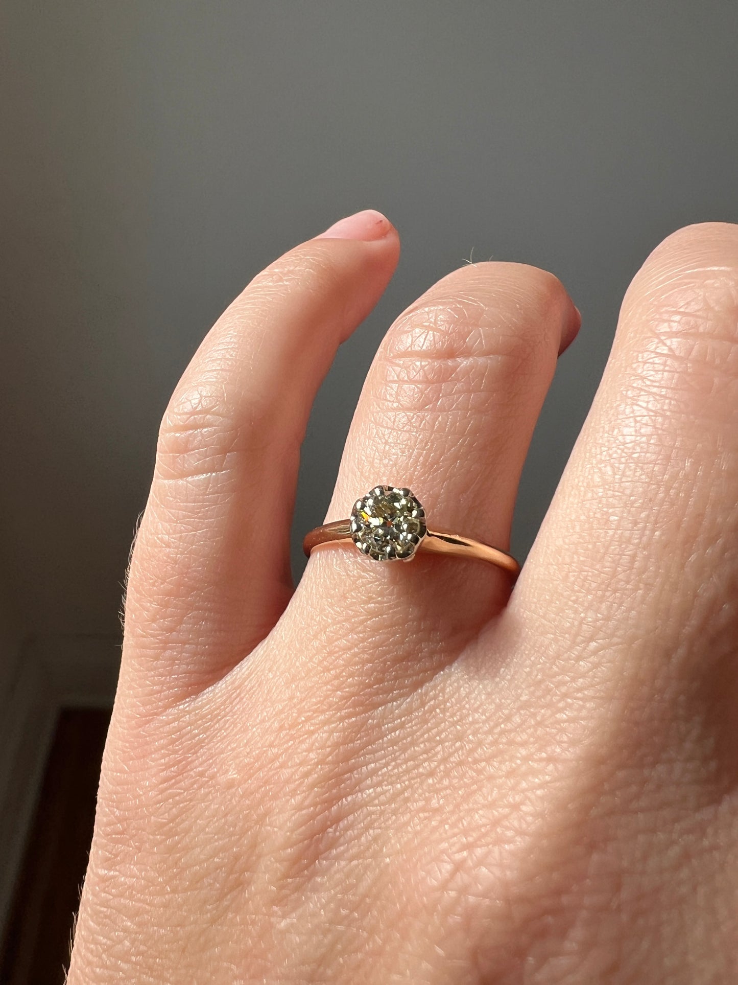 ANTIQUE .4 Carat Pale Yellow Old MiNE Cut DIAMOND Ring 14k Gold Solitaire Engagement Minimalist Stacker