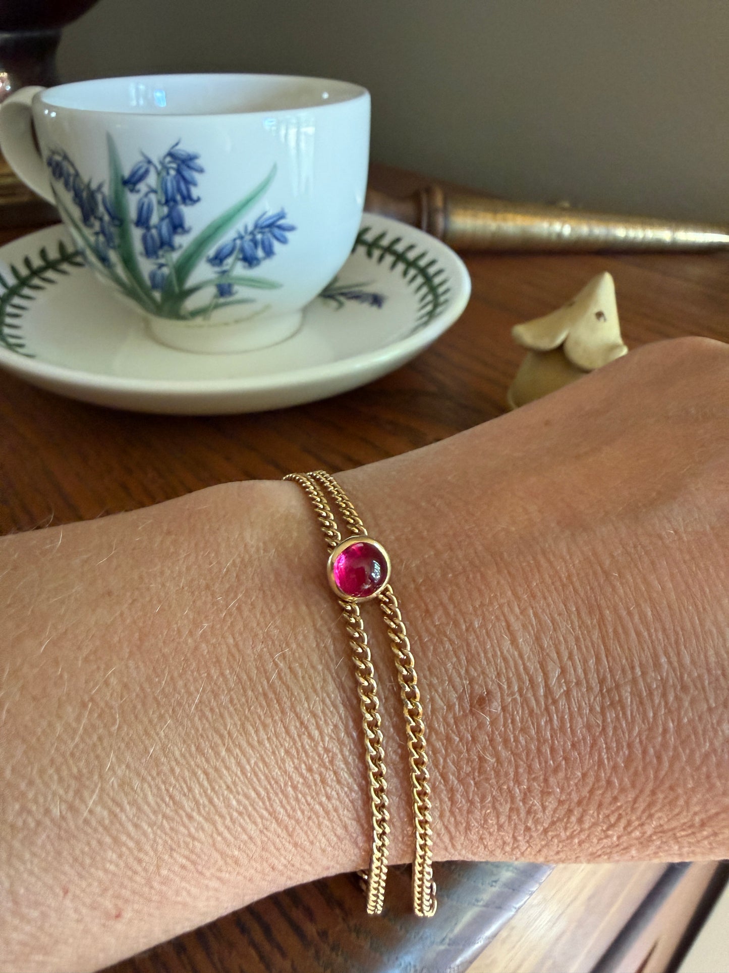 One Cabochon RUBY Bezel Set 18k Gold French Antique Parts Findings Charm Pendant Necklace Bracelet Earring Conversion 2 Left - Glow Pink Red