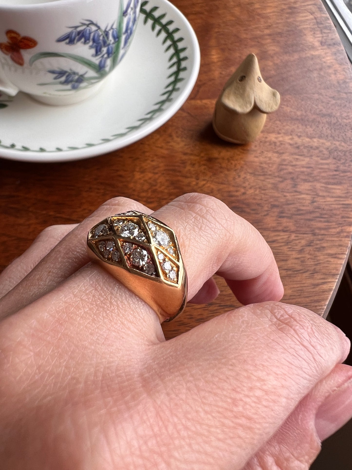 CHUNKY 1 Carat Geodesic Dome Ring 9g 18k Gold Bombe Band 29 Diamond Honeycomb Ring Heavy Retro Vintage