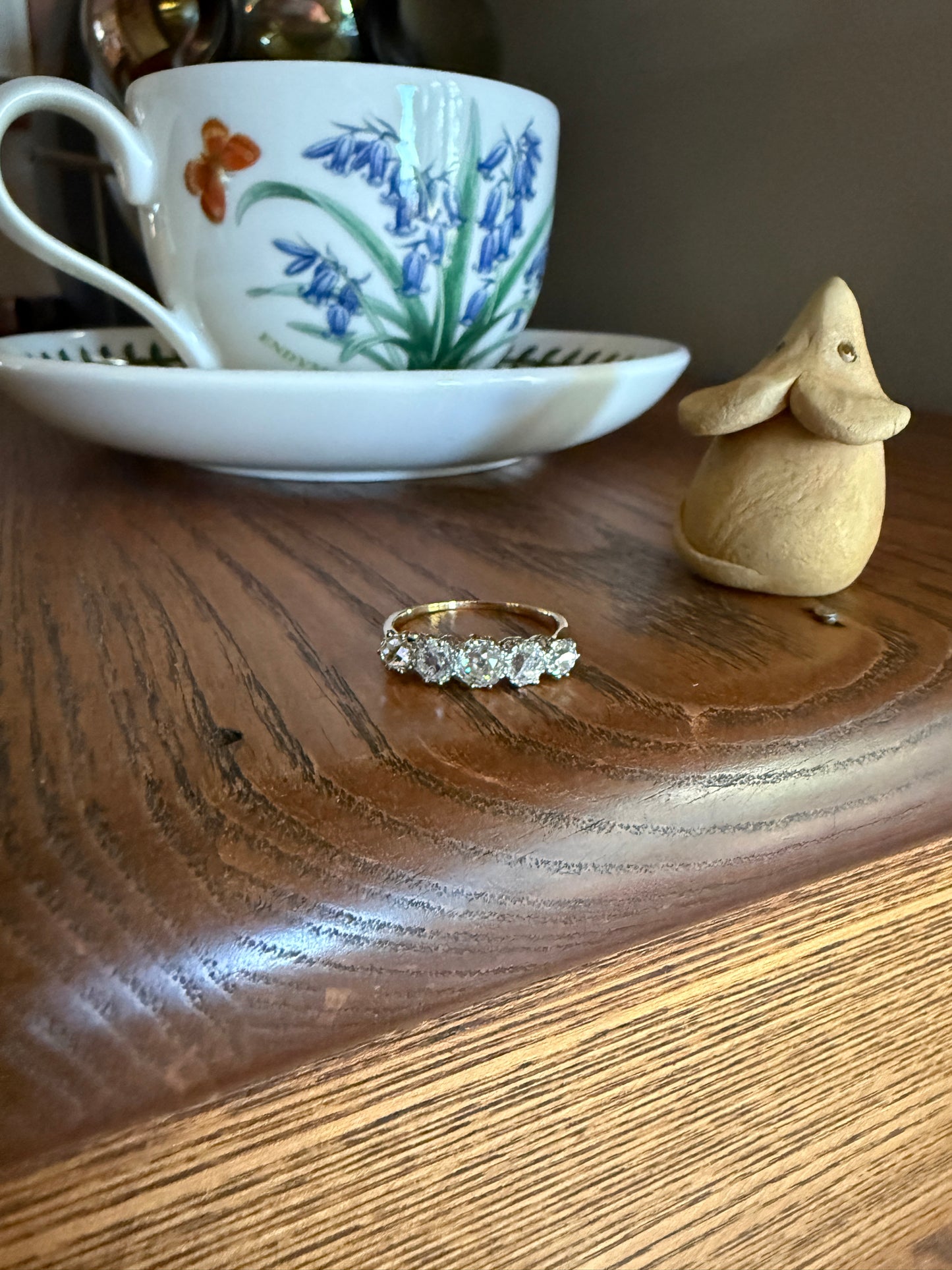 Five Stone Victorian Antique 1.75 CARAT Old Mine Cut DIAMOND Tall Stacker Ring 18k Gold Skinny Band Wedding Anniversary