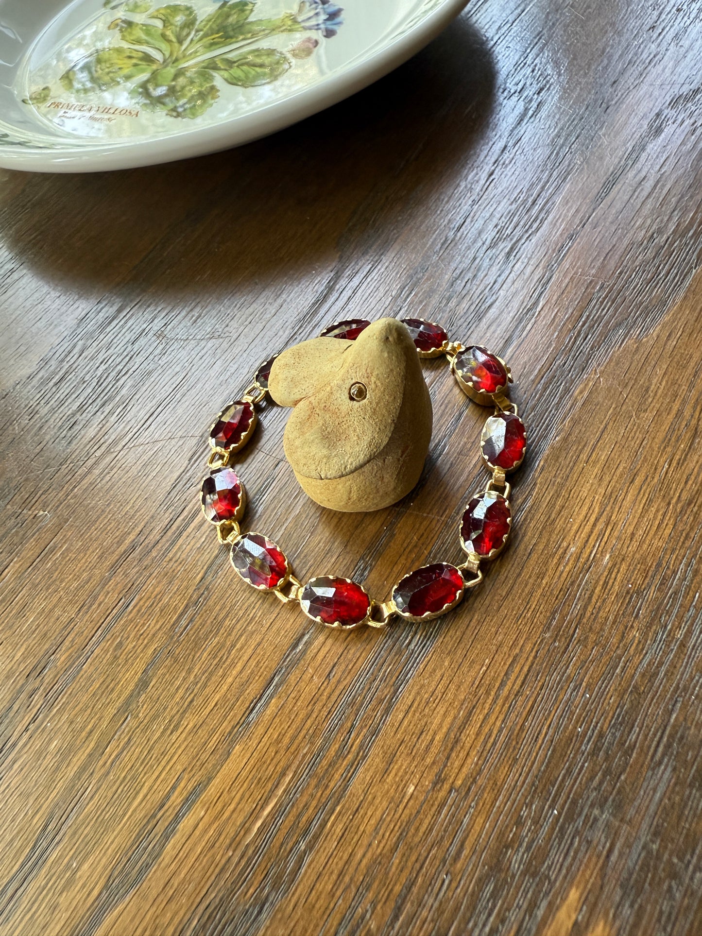Vintage French Perpignan GARNET Riviere Eternity Bracelet 18k Gold Large Oval Bezel Set Rose Cut Closed Back Glowing Crimson Red Riviera