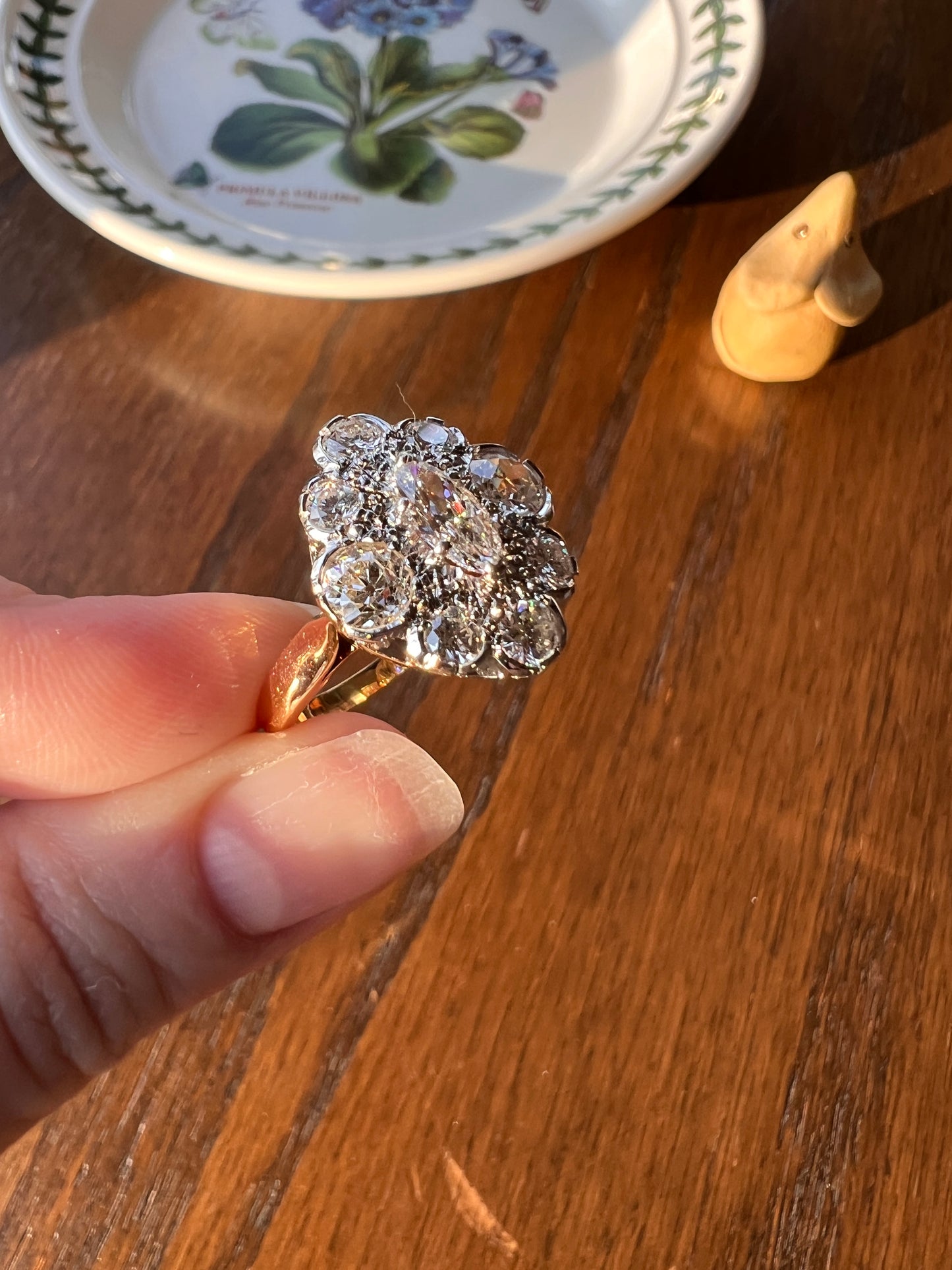 MARQUISE Antique Old Mine Cut 2.4 Carat DIAMOND Daisy Cluster Ring Eye Clean Fiery Vintage Brilliant Halo 18k Gold