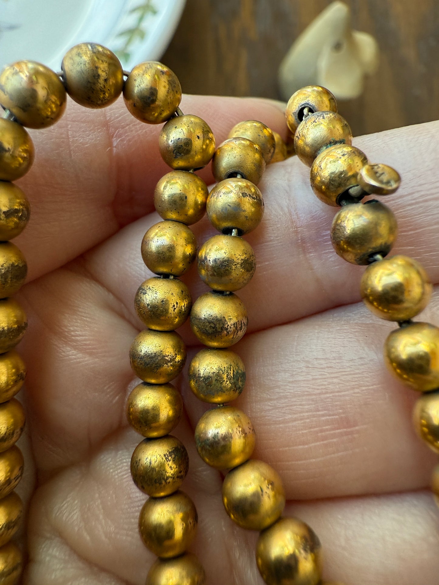 Antique Gold Filled Bead Necklace Chain #7 Small Uniform Choker 15.3g 14"