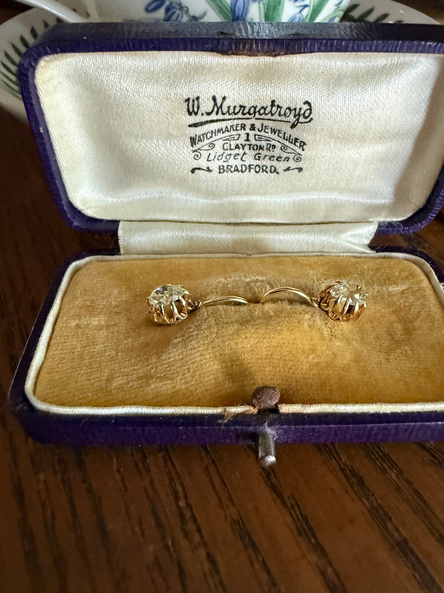 Rare PEAR Pale Yellow Old Mine Cut ANTIQUE One Carat Diamond Dormeuse Earrings 18k Gold Fixed Buttercup Setting Minimalist Sparkle Victorian