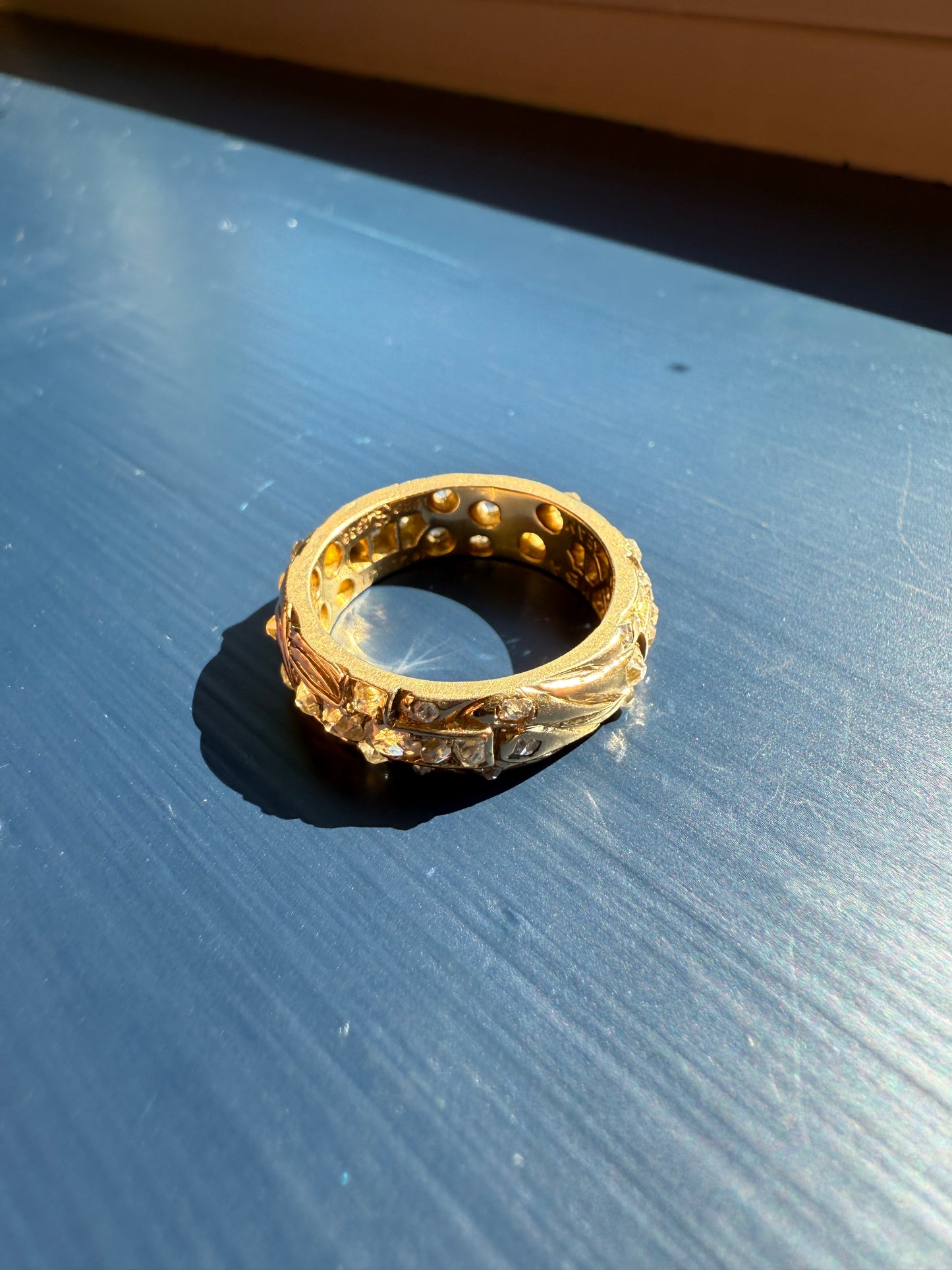 HEAVY One of a Kind Chunky Elongated 1.5ctw Old Mine Cut DIAMOND Encrusted Eternity Band French c1939 Ring 9.6g 18k Gold Anniversary? Dated