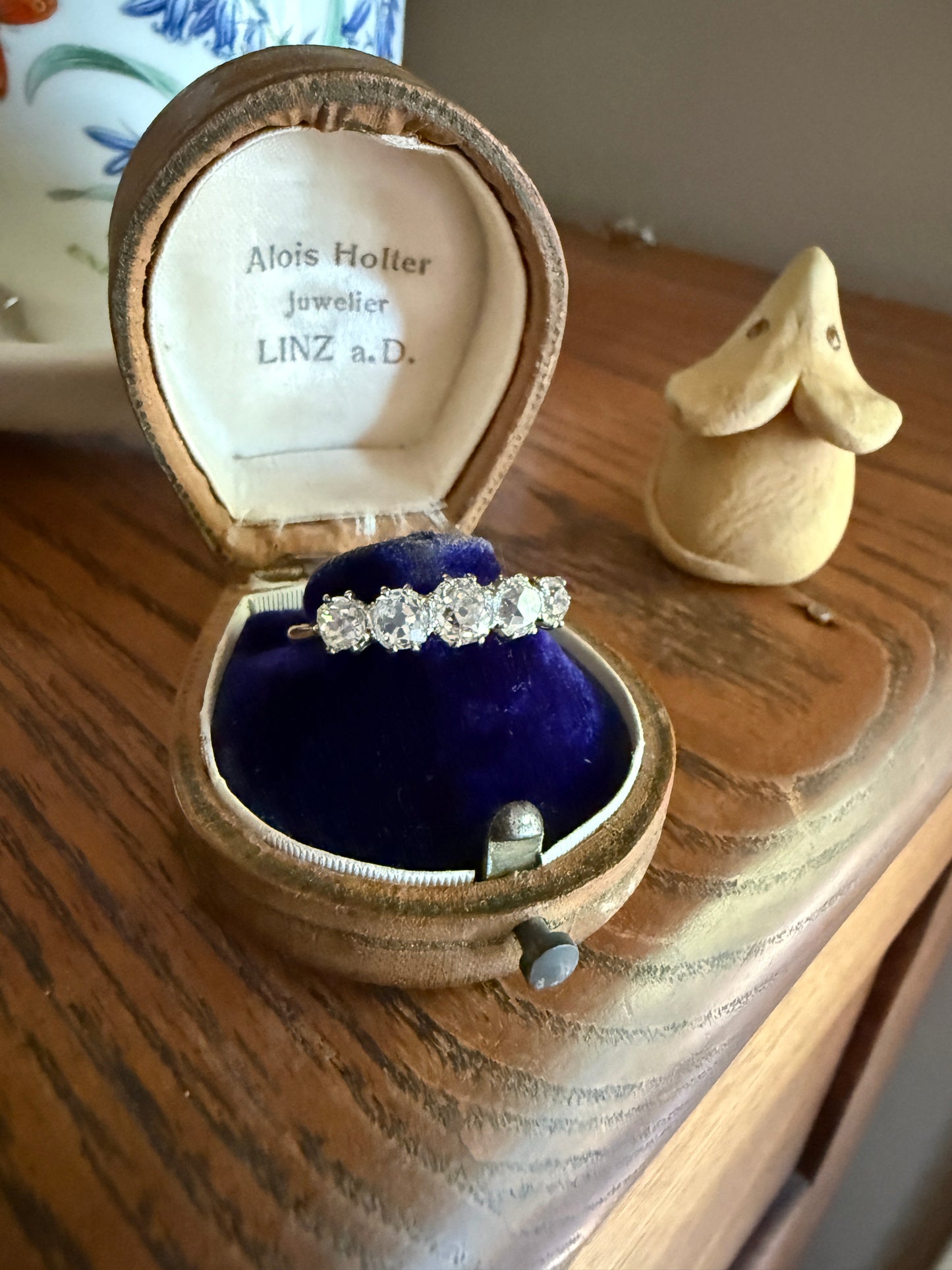 Five Stone Victorian Antique 1.75 CARAT Old Mine Cut DIAMOND Tall Stacker Ring 18k Gold Skinny Band Wedding Anniversary
