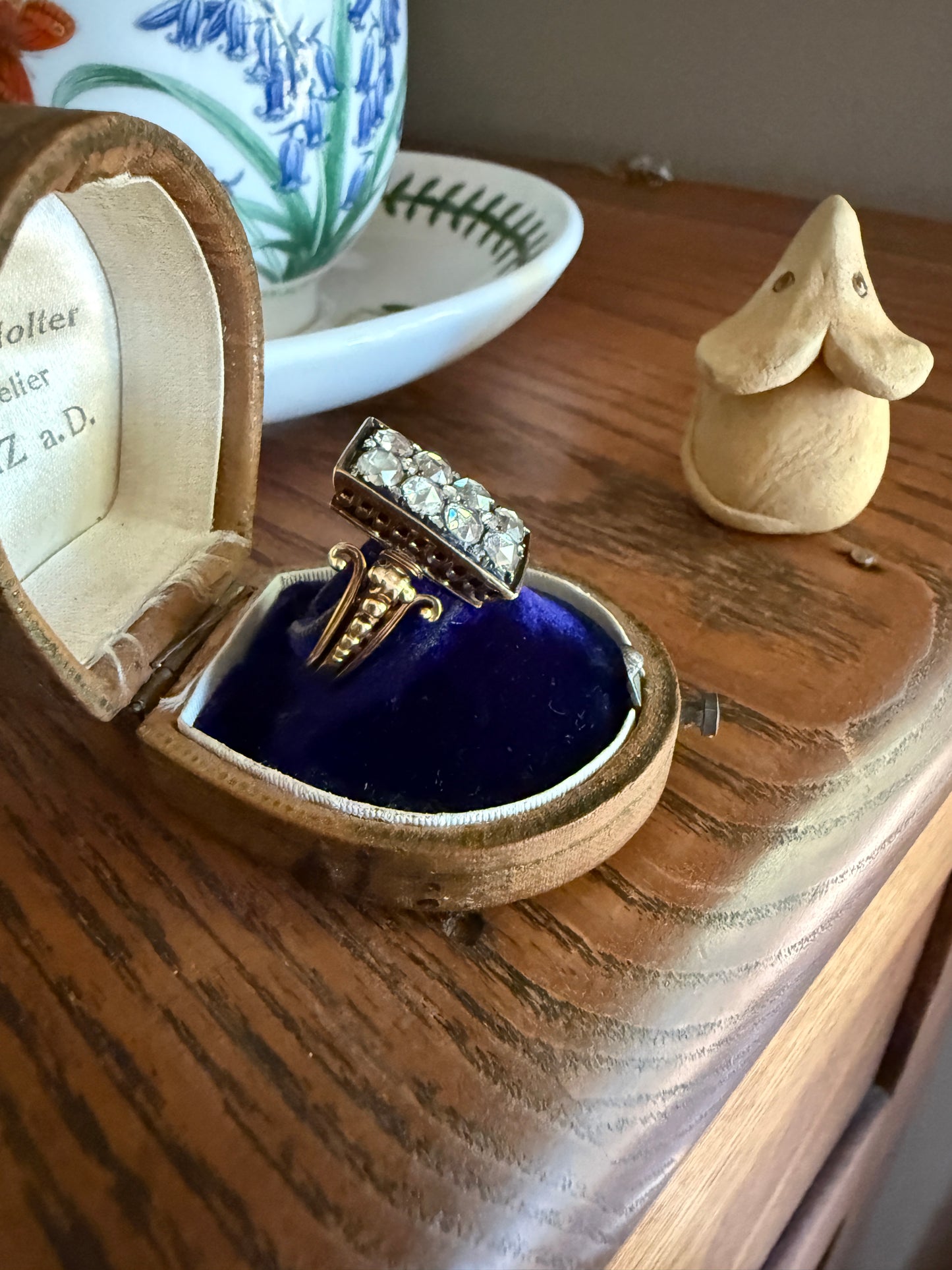 Georgian Era Antique 1 CARAT+ Rose Cut DIAMOND Disco Ball Grid Panel Lozenge Cluster Ring 18k Gold Silver Collets Stacker Gift Faces Up 2Ctw