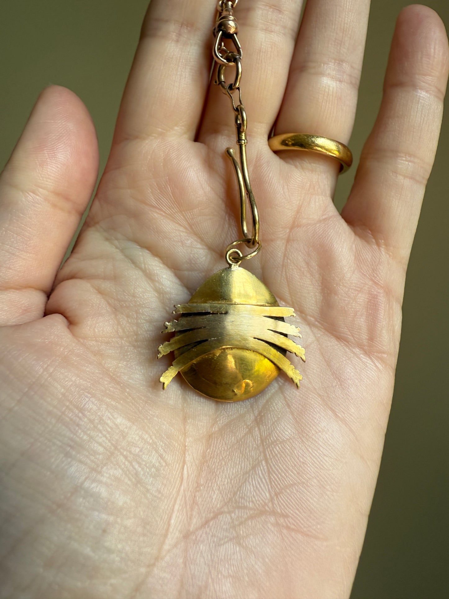 LADYBUG Large Antique Beetle Scarab Ruby Diamond Emerald Encrusted 14k Gold 3D Figural Pendant Domed Colorful Chunky