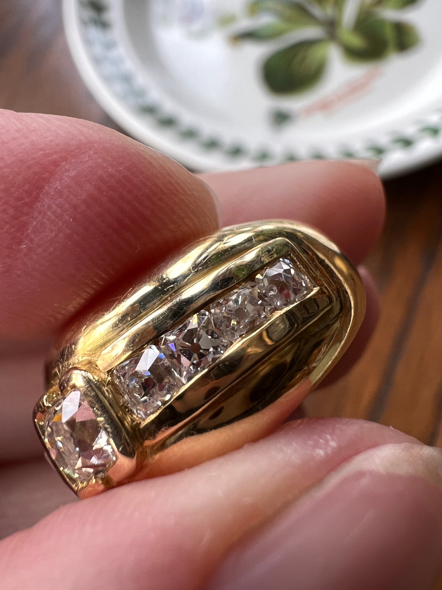 Chunky PERUZZI & Old Mine Cut Antique 1 Carat DIAMOND Gypsy Line Ring 9.6g 18k Gold HEAVY Vintage Setting Stacker 11mm Wide Band French