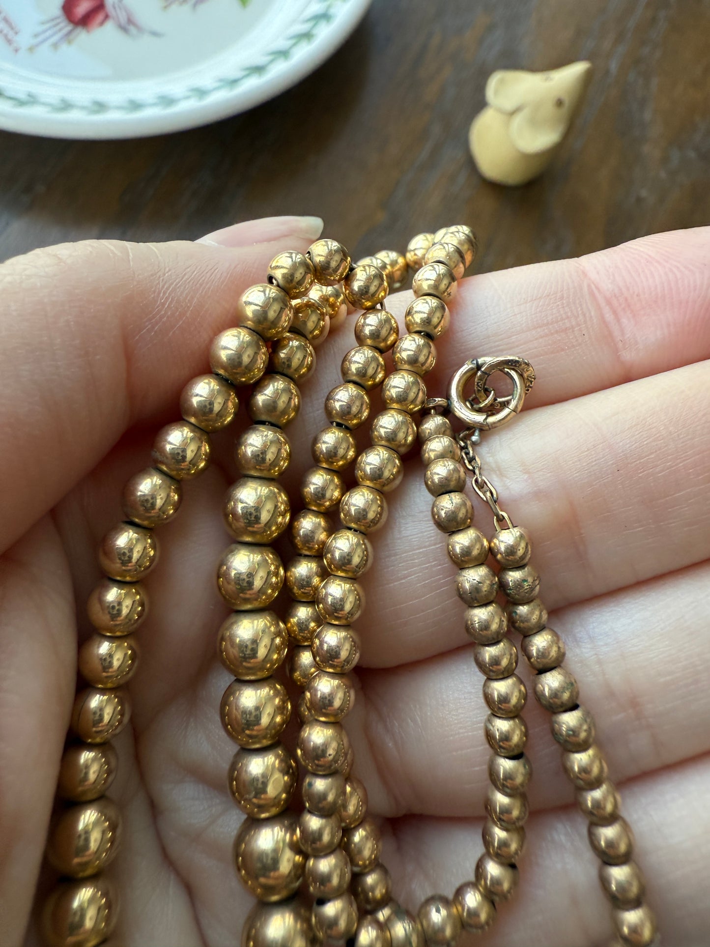 Antique Gold Filled Bead Necklace Chain #4 Graduating 16.75" 10.6g