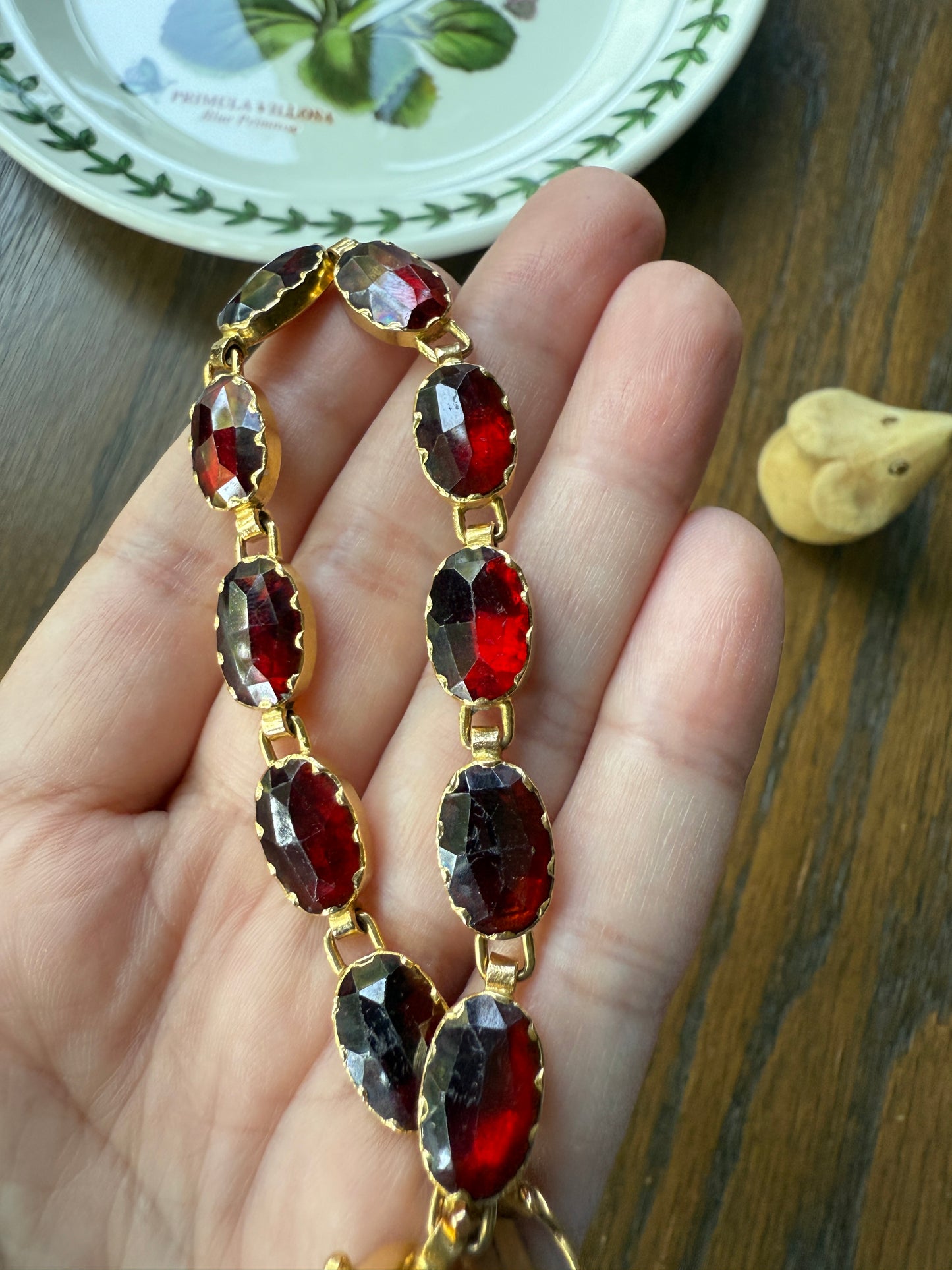 Vintage French Perpignan GARNET Riviere Eternity Bracelet 18k Gold Large Oval Bezel Set Rose Cut Closed Back Glowing Crimson Red Riviera
