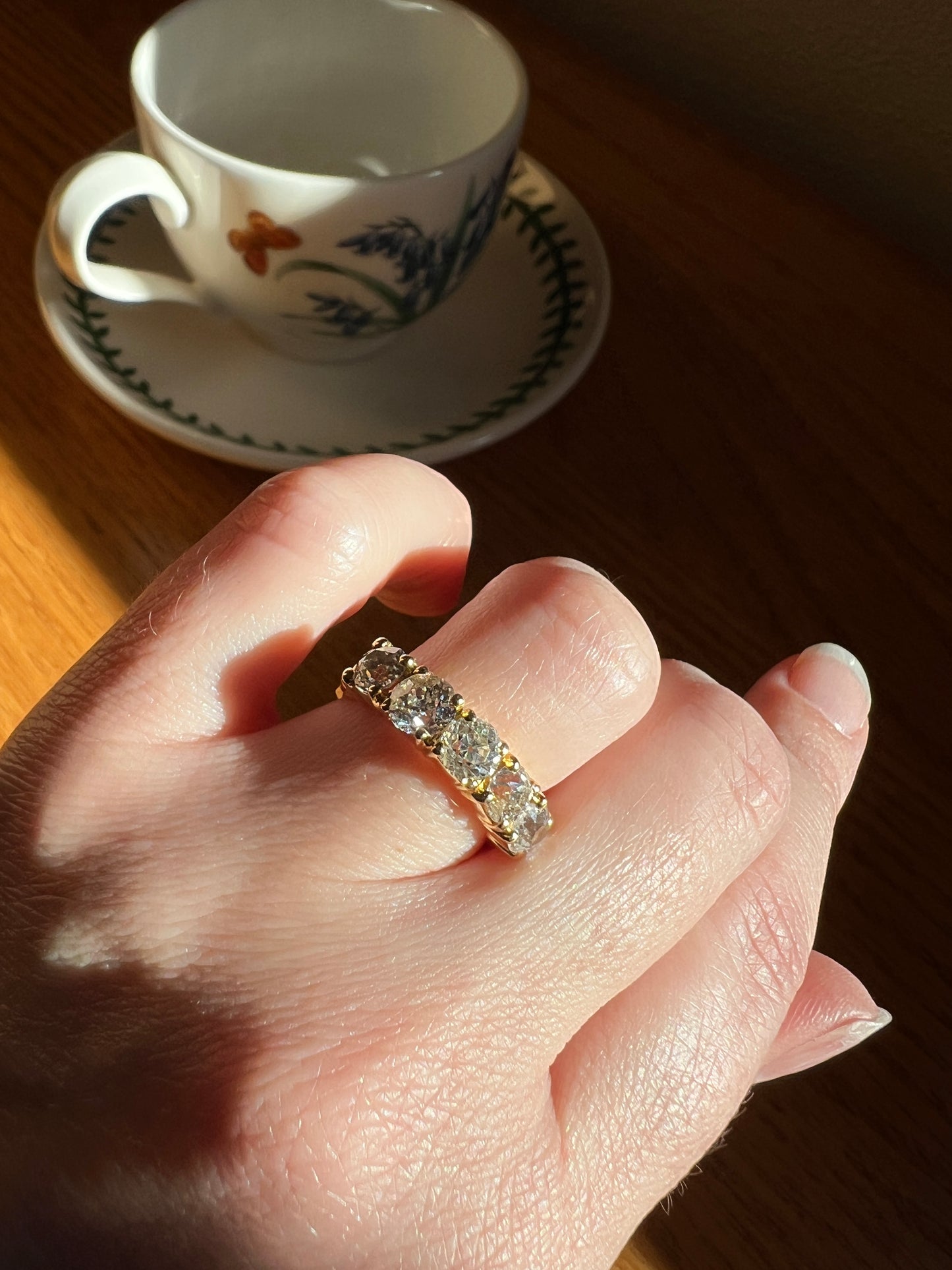 Chunky 2 1/2 Carat Old Mine Cut Antique DIAMOND Five Stone Band Line Ring 18k Gold French Vintage Setting Stacker