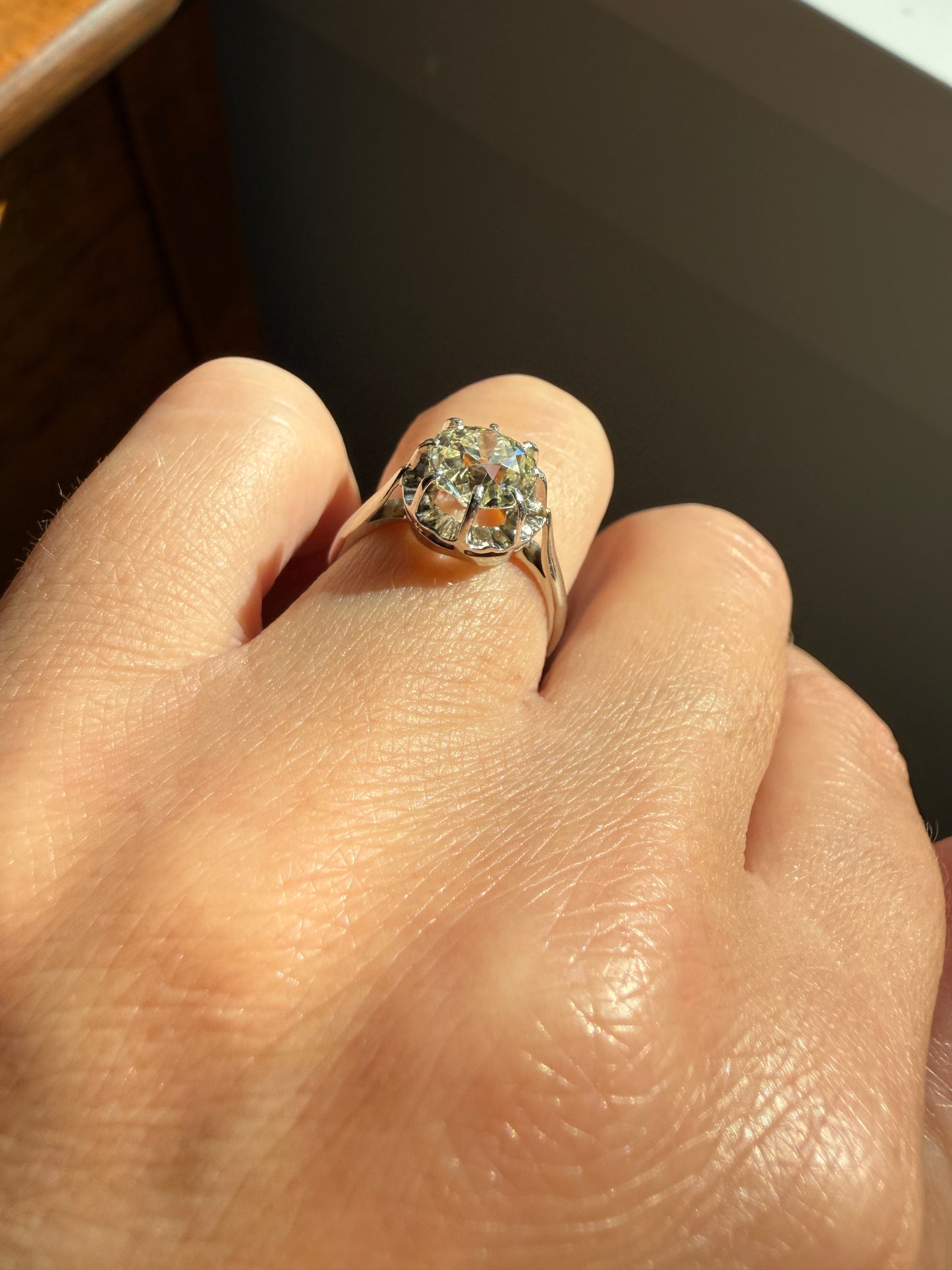 Original Vintage Eye Clean 1.55 Carat Natural Old Mine Cut DiAMOND Solitaire Ring French 18k White GOLD Platinum Engagement Art Deco 1.5Ctw