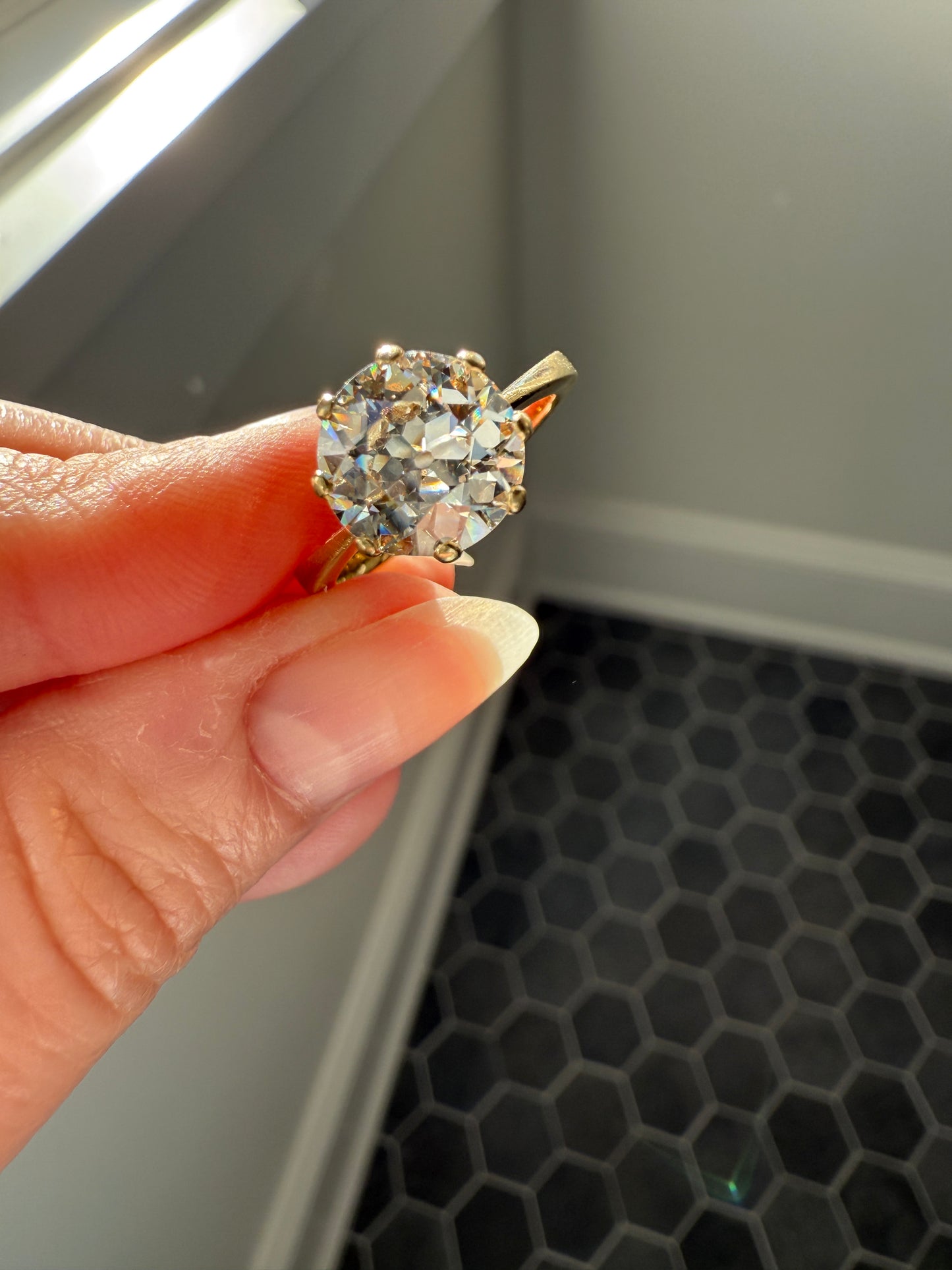 Exceptional Antique 2.6 CARAT Old European Cut DIAMOND Solitaire Engagement Ring 18k Gold Solid Yellow Tall Prong Setting Stacker