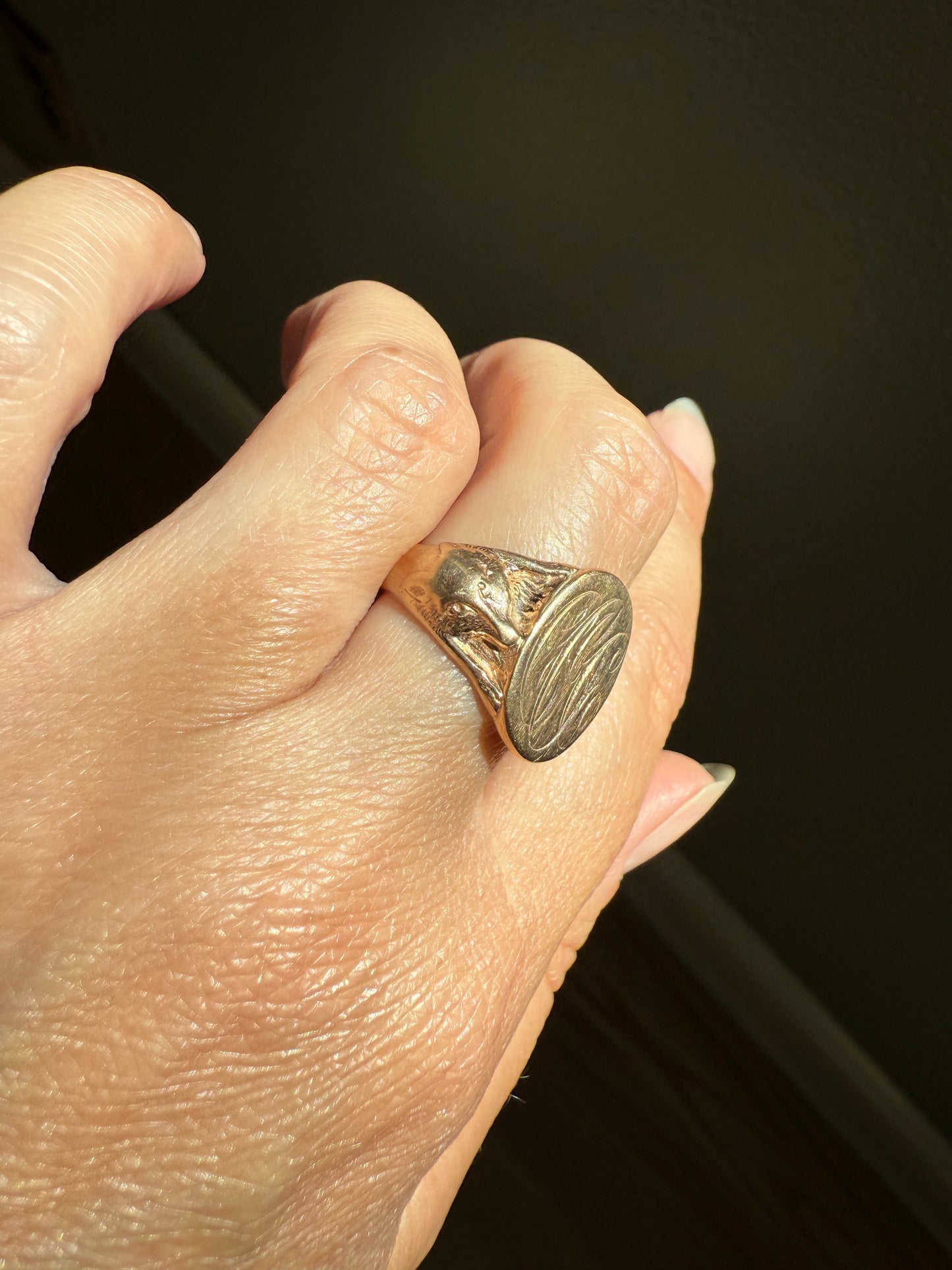 FOX or WOLF Figural Signet 8.5g 10k Rose Gold Antique Animal Ring Chunky Band Sturdy Heavy Unisex