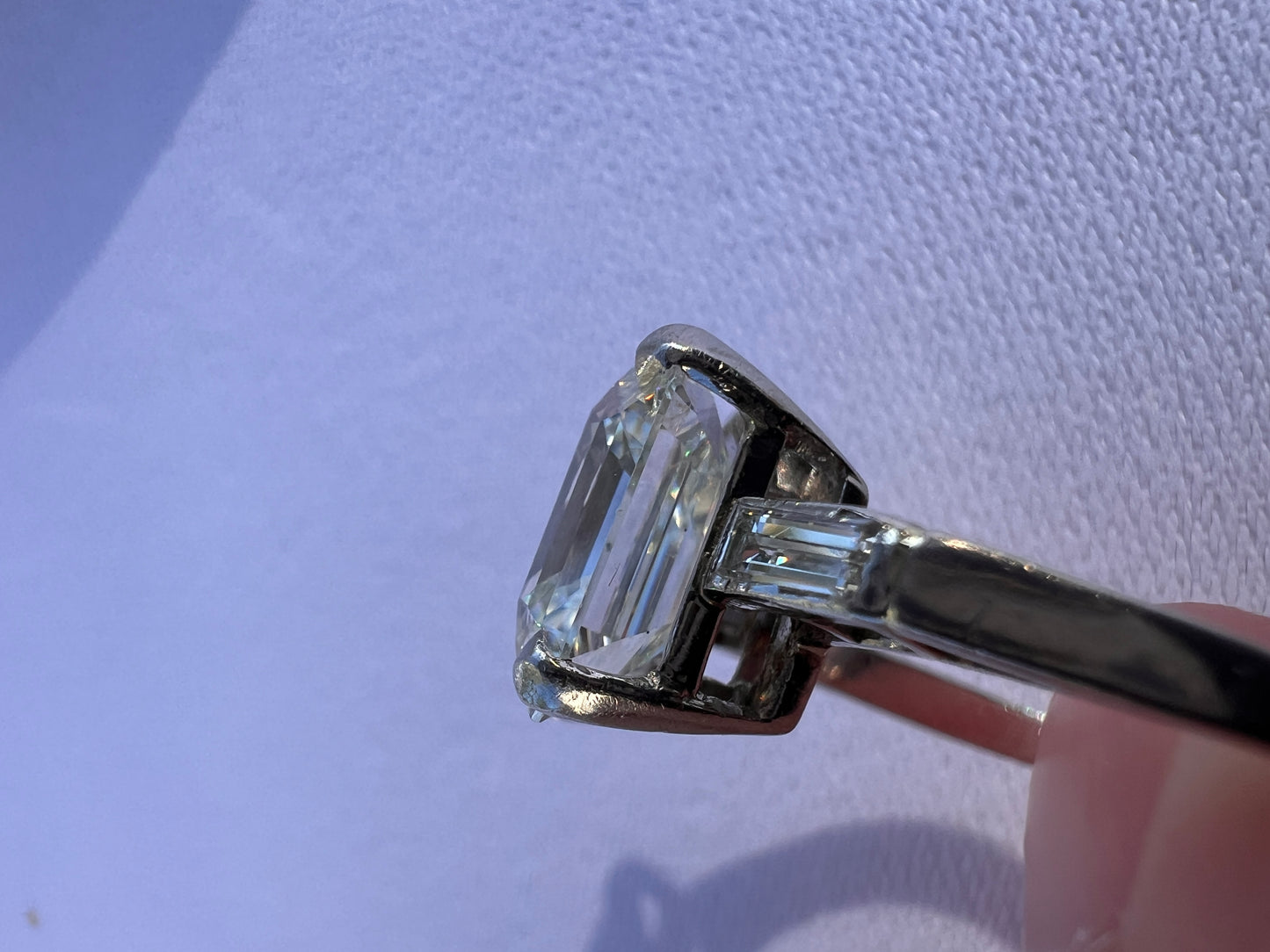 Exceptional Eye CLEAN 4 Carat Emerald Cut DIAMOND Solitaire Ring French PLATINUM Baguette Accents Vintage to Art Deco Retro Era w/ Cert Rare