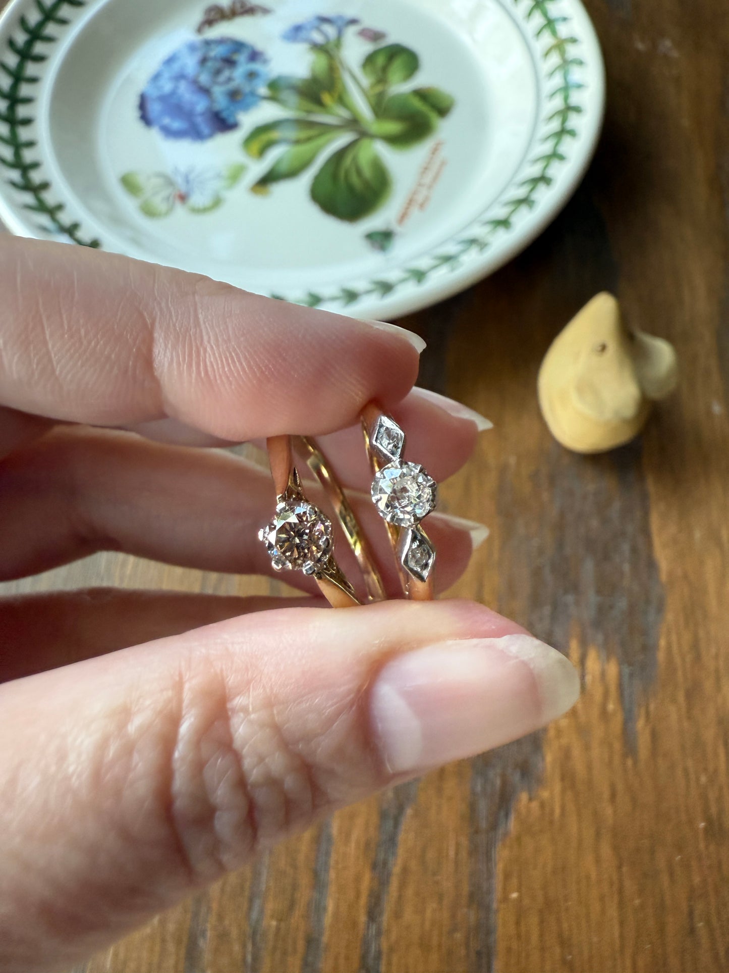 CHAMPAGNE Vintage Natural DIAMOND .3 Carat Fancy Light Brown Ring 9k Gold Wedding Engagement Tall Solitaire Stacker