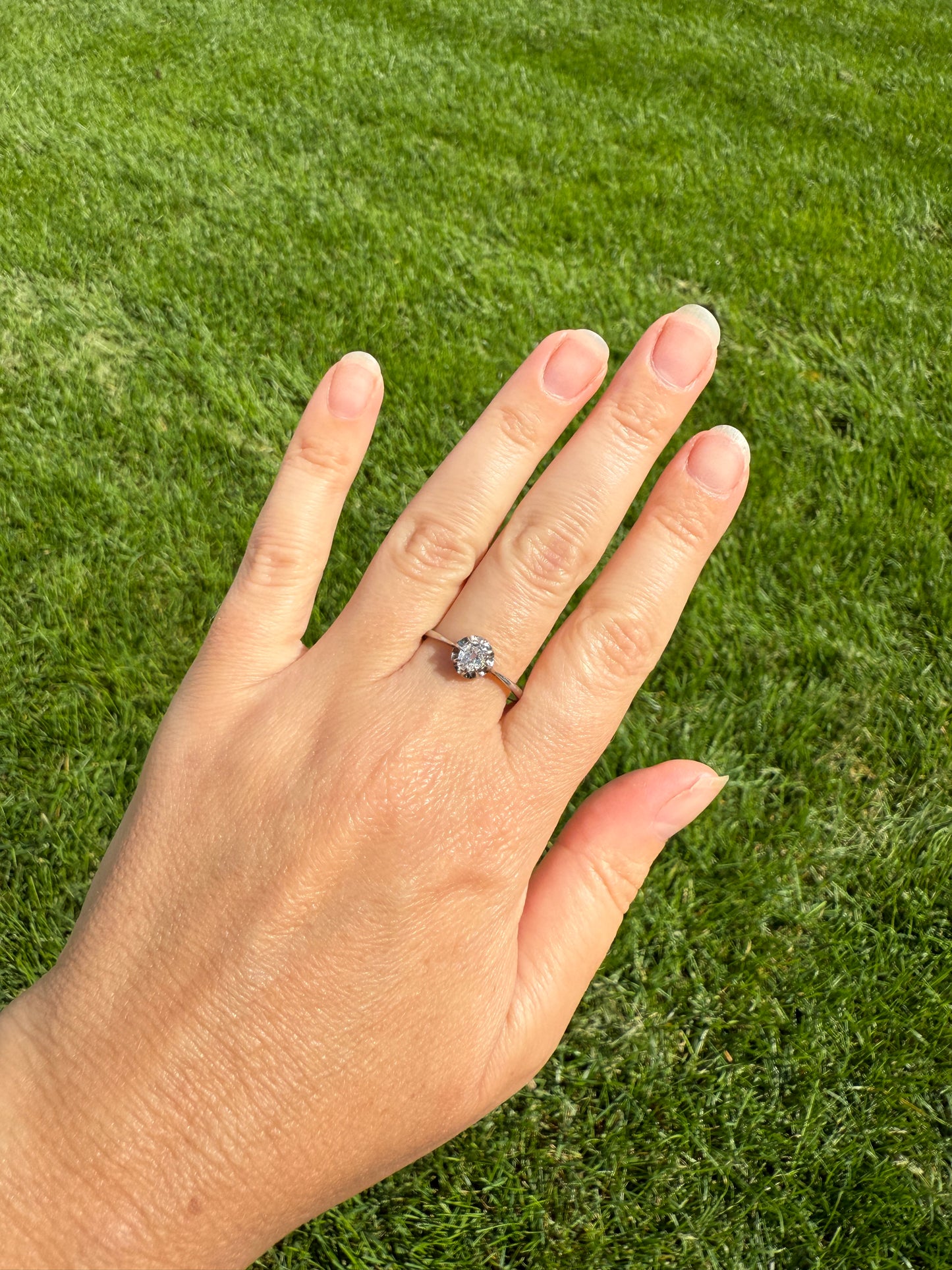 PEAR Old Mine Cut DIAMOND .5 Carat Antique Solitiare Ring French Platinum Skinny Band Buttercup Daily Wear Engagement Setting OmC
