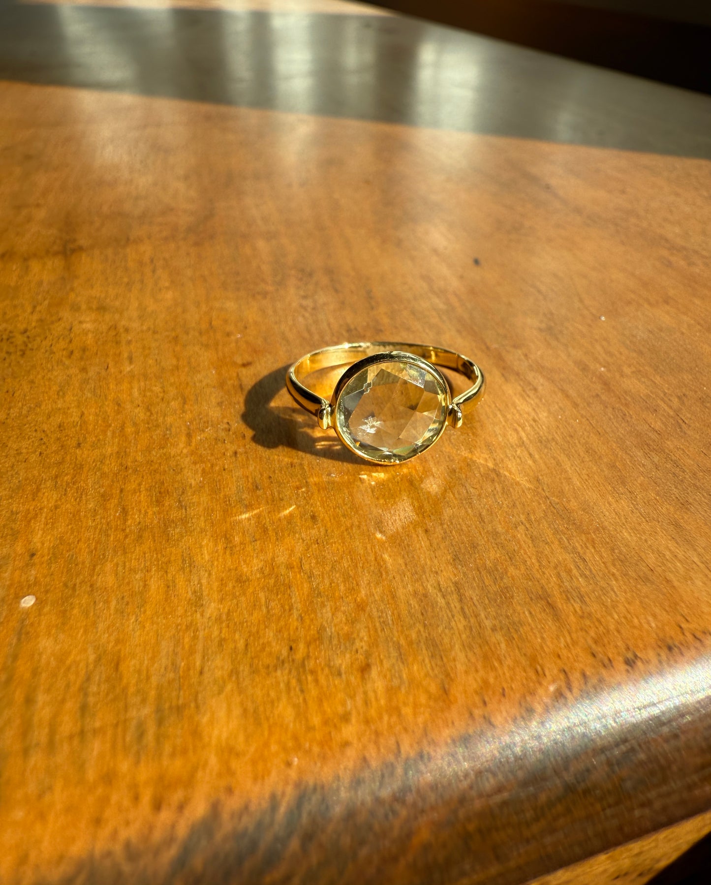 Pale GREEN Natural Prasiolite 18k Gold Bezel Set Modern Ring Domed Disco Ball Rose Cut Faceting Quartz Amethyst