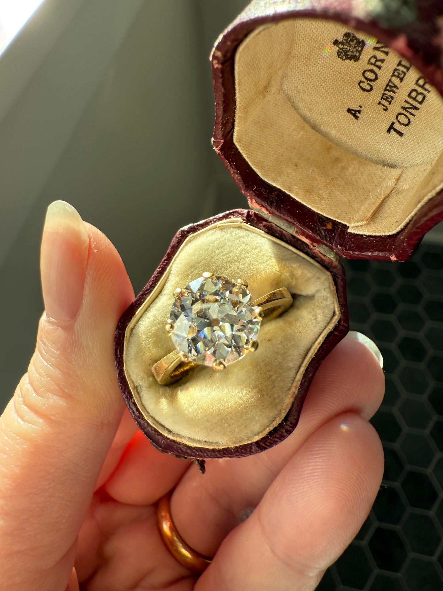Exceptional Antique 2.6 CARAT Old European Cut DIAMOND Solitaire Engagement Ring 18k Gold Solid Yellow Tall Prong Setting Stacker