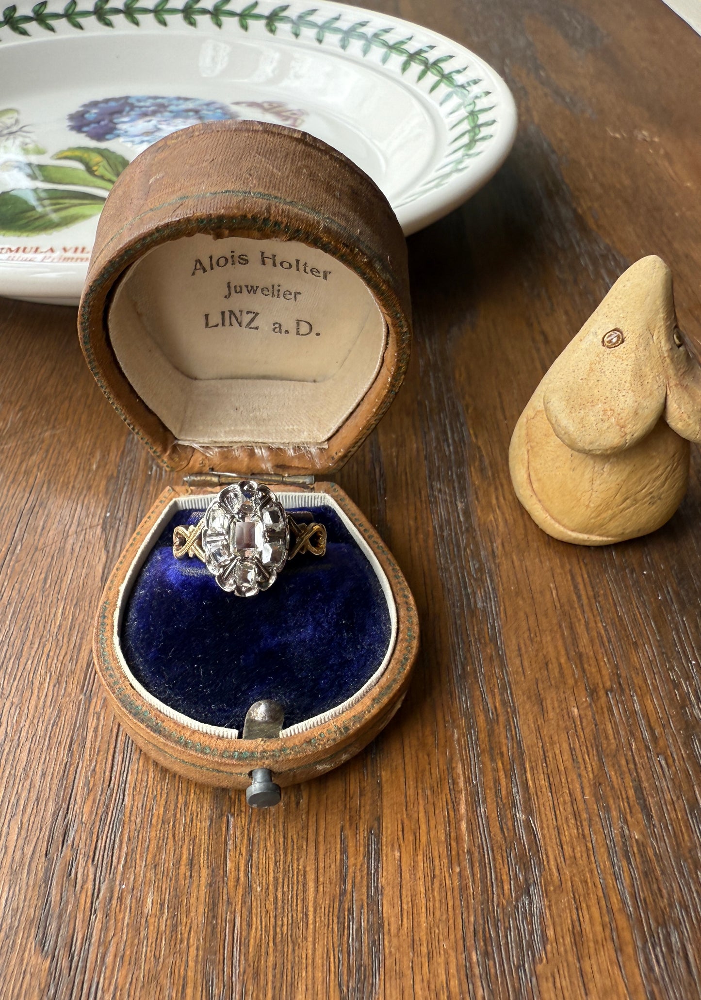 French Early Victorian Era Antique Open Back Table Cut DIAMOND Oval Cluster Ring 18k Gold Scarce Romantic Gift 1800s Ornate Band Stacker