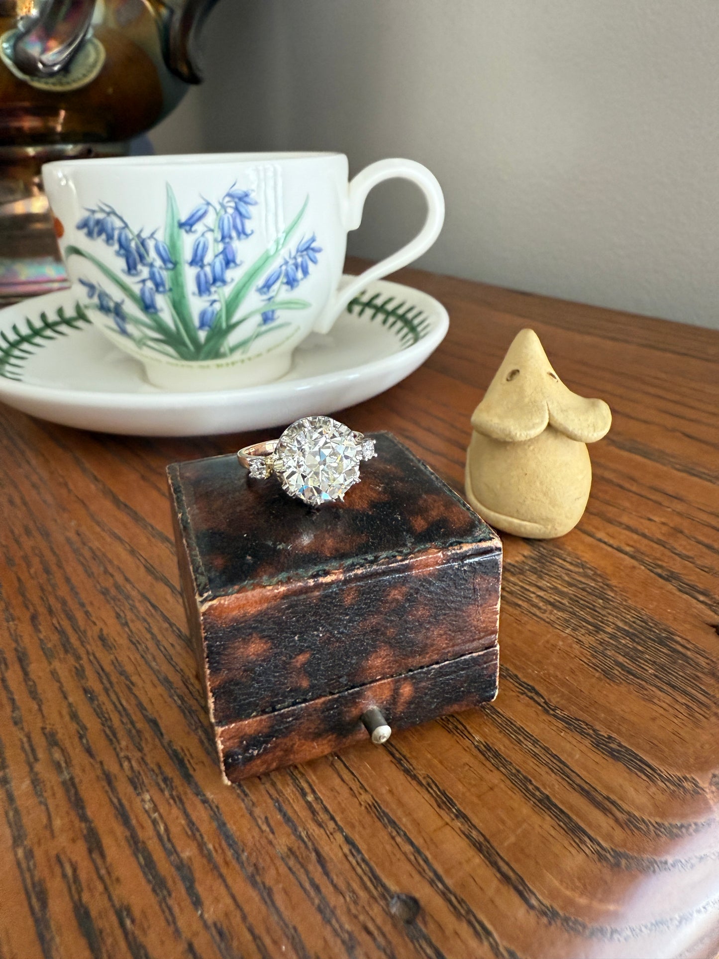 Special French Original Antique 4.07 CARAT Natural Old European Cut DIAMOND Eye Clean Solitaire Engagement Ring 18k Rosy Gold Platinum