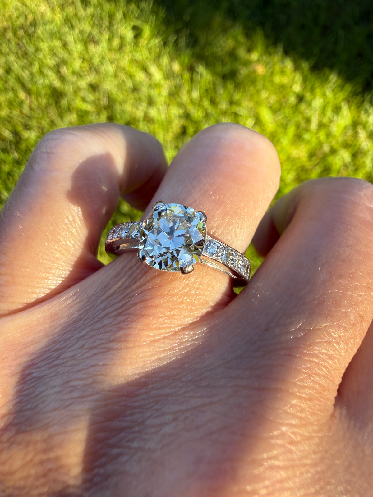 Original Vintage Eye Clean 2.25 Carat Natural Antique Old Mine Cut DiAMOND Solitaire Ring French 18k White GOLD Engagement Art Deco 2.75Ctw